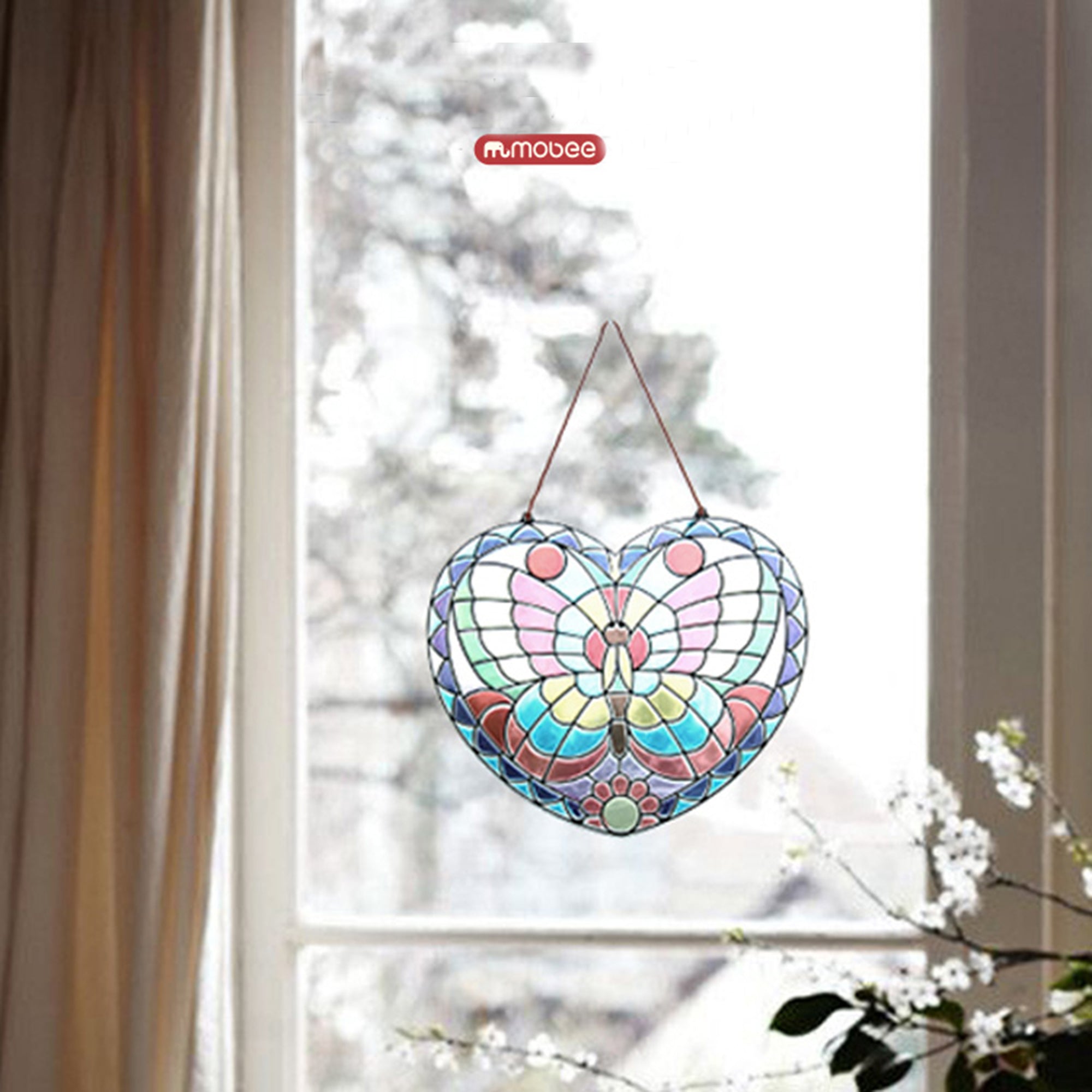 Bosonshop Peel and Press Stained Glass Stickers 140+ Butterfly with Ready-to-Hang Cord and Suction Cup