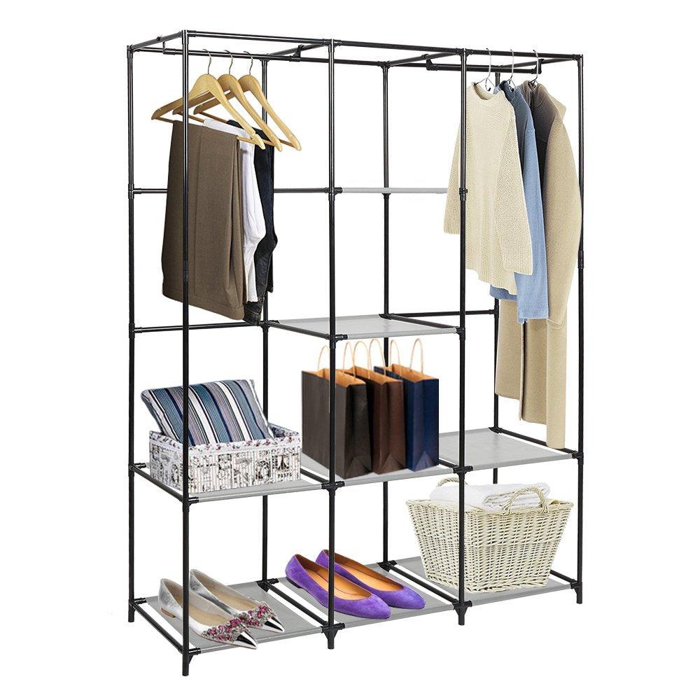 Bosonshop Portable Clothes Closet Non-Woven Fabric Free, Gray