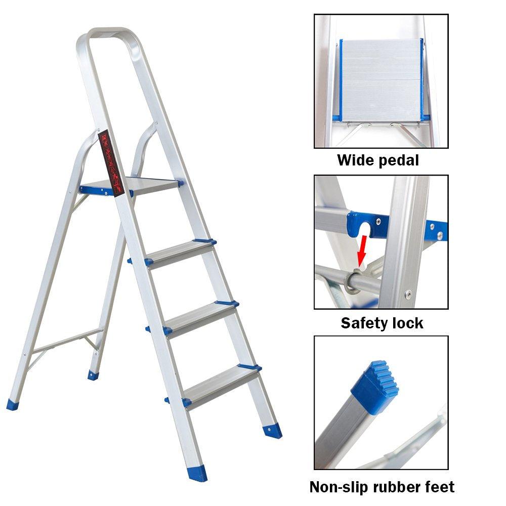 Bosonshop Foldable Aluminum 4 Step Ladder with Anti-Slip, Household