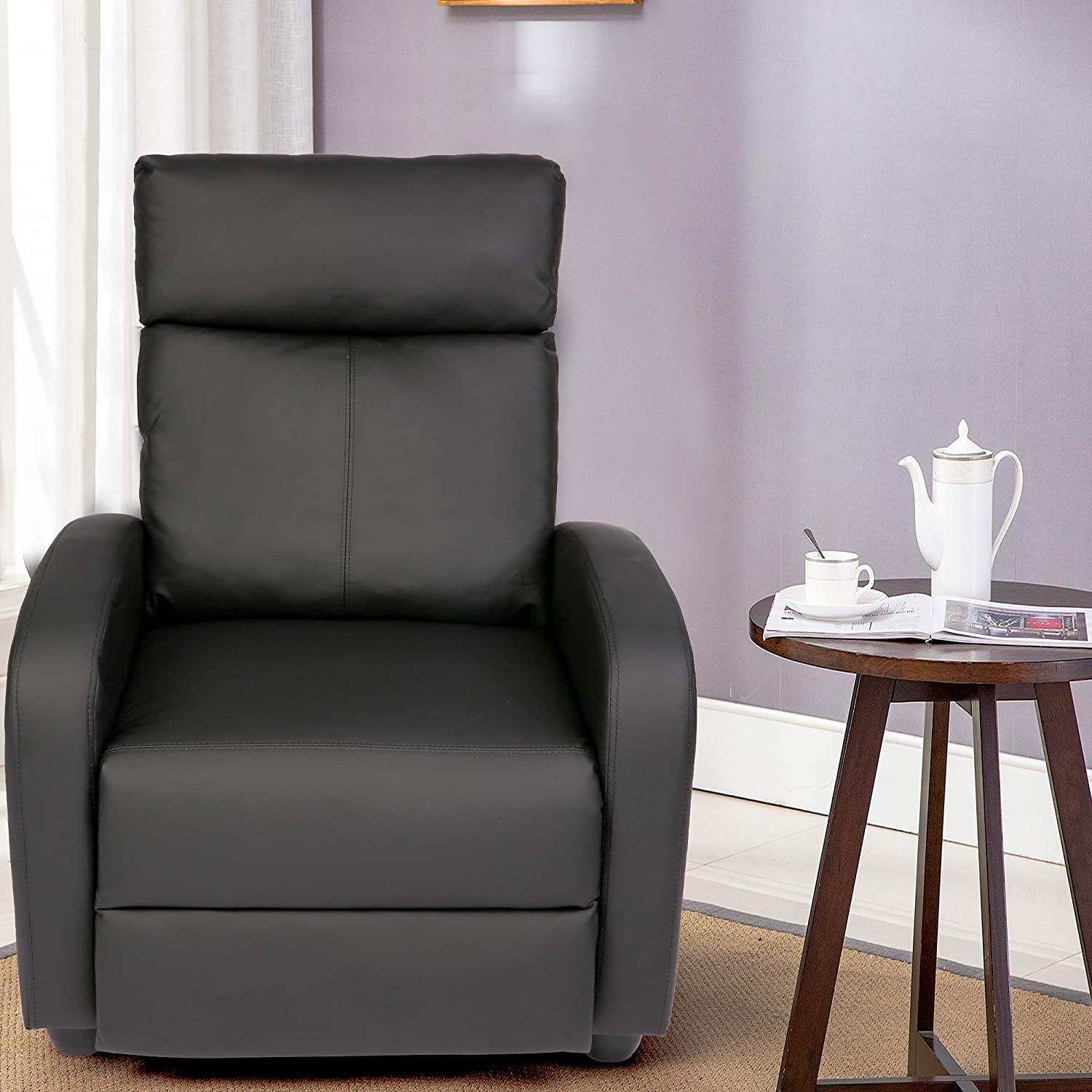 Recliner Chair PU Leather Single Sofa Adjustable Home Theater Seating Recliner Sofa for Living Room & Bedroom, Black - Bosonshop