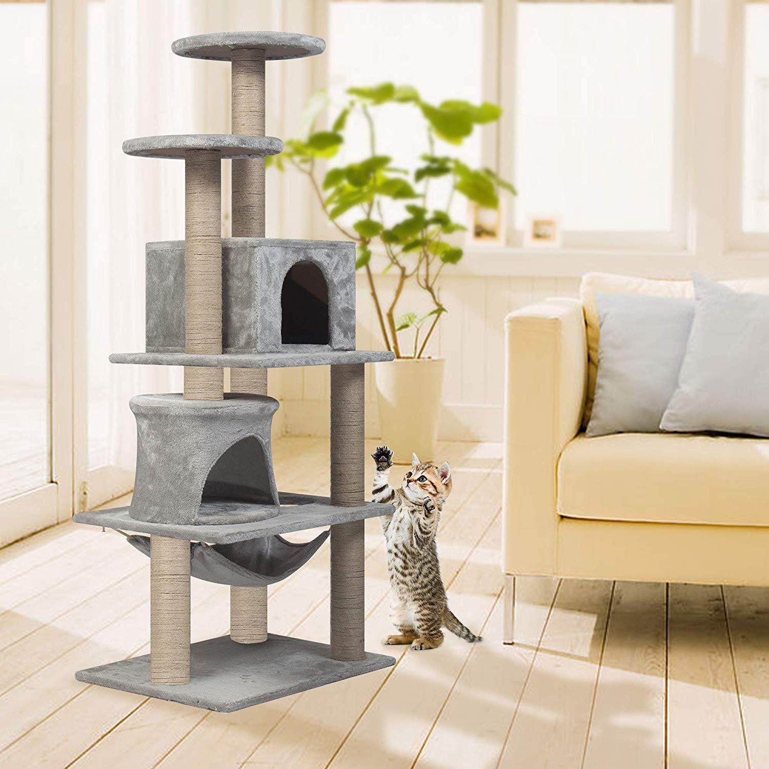 49.2” Mordern Cat Tree Tower - Grey - Bosonshop