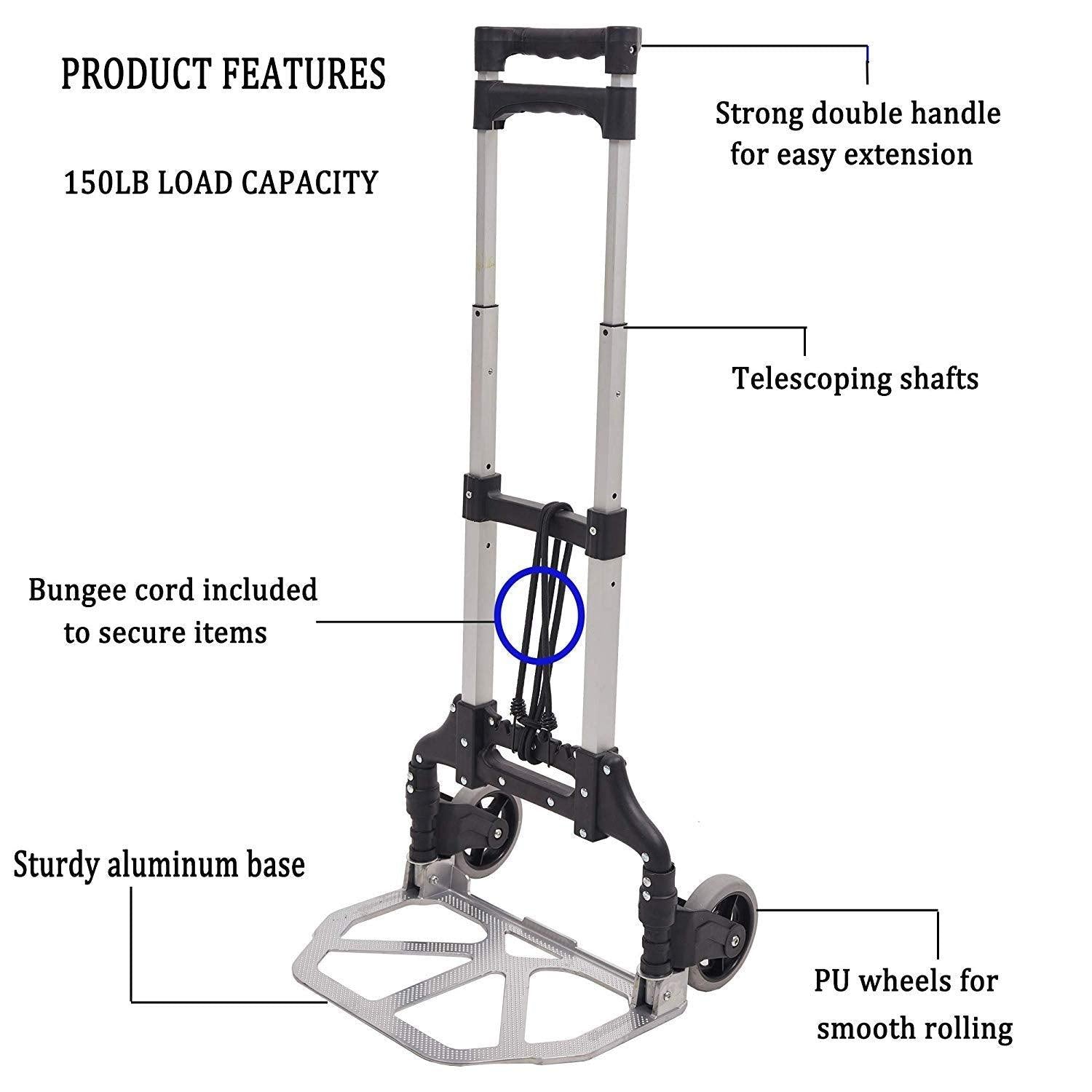 Bosonshop Folding Hand Truck Air Travel Baggage Cart Utility Carts Heavy Duty Dollies 150LB Black