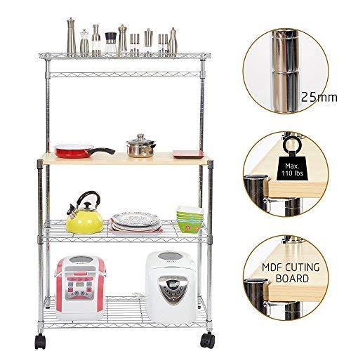 Bosonshop 4 Tier Adjustable Kitchen Bakers Storage with Spice Rack Organizer and Cutting Board