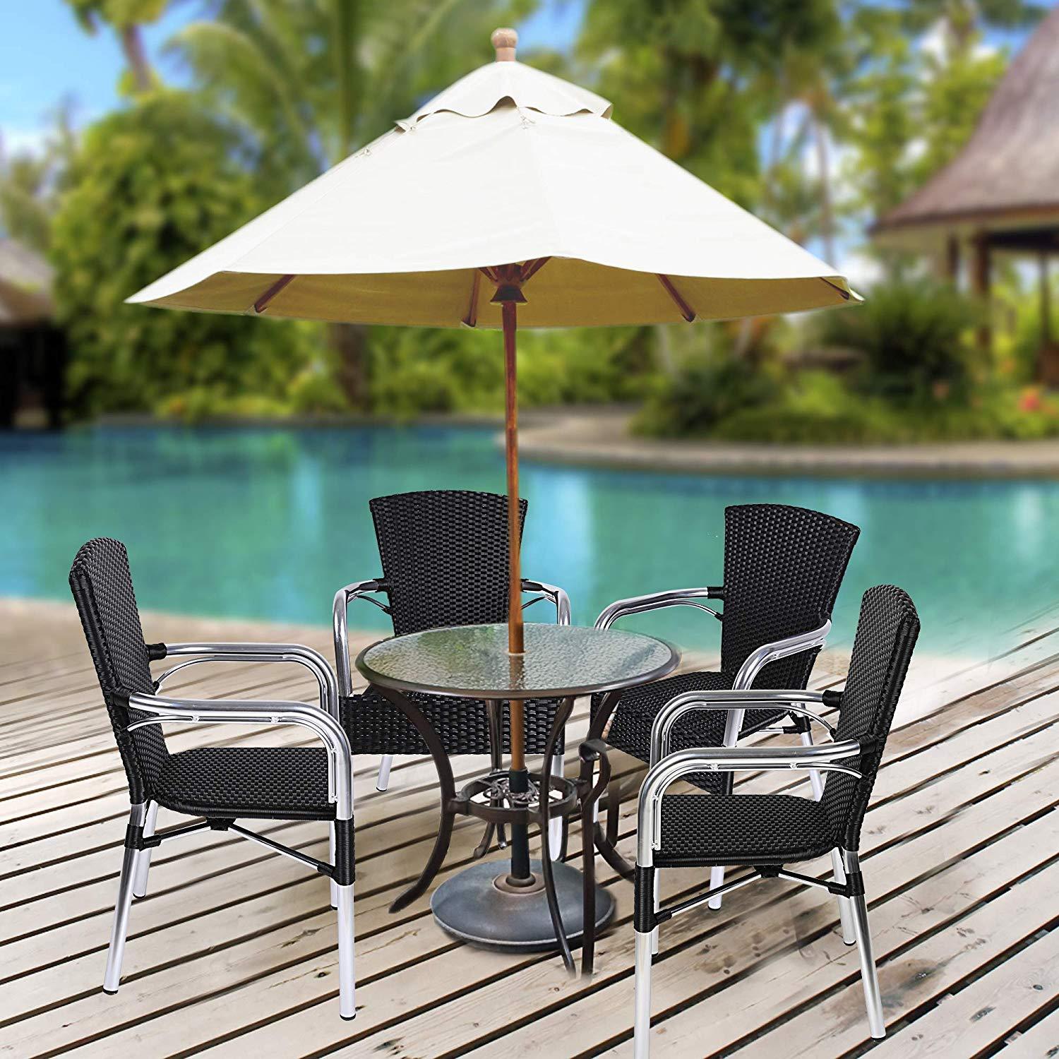 Bosonshop 4 Piece Patio Rattan Wicker Chair, Indoor Outdoor Use Garden Lawn Backyard Stack Chair, Balck