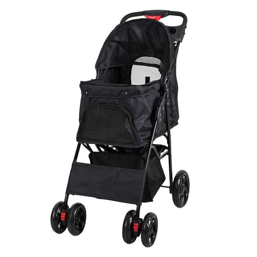 Bosonshop Folding Pet Stroller with 360 Rotating Front Wheel, Black