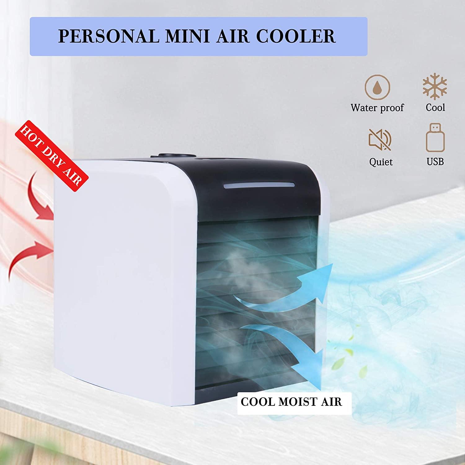 Portable Air Conditioner, USB Personal Mini Air Cooler for Home Office Bedroom with 2 Speeds, 7-Colors LED Light, Quiet, Adjustable Vane - Bosonshop