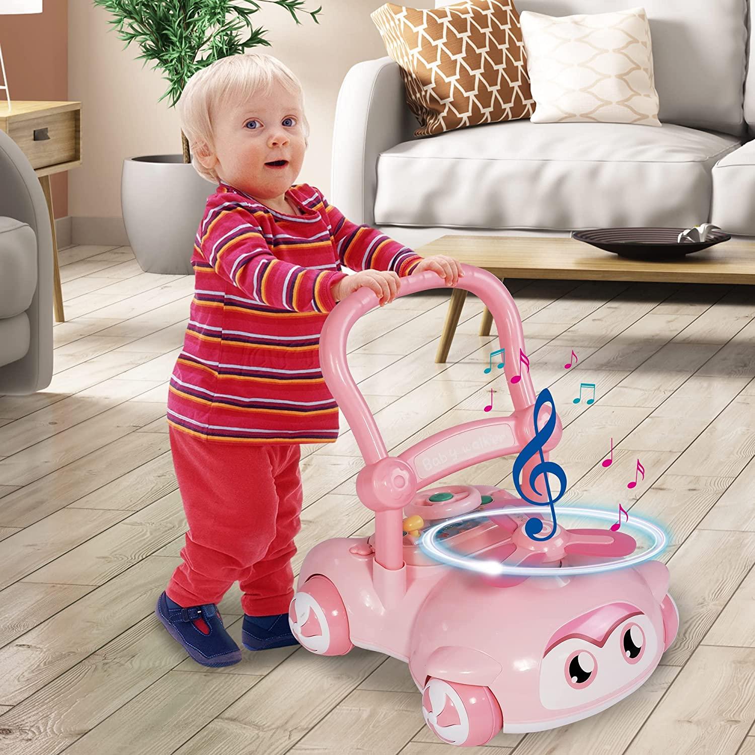 2 in 1 Sit-to-Stand Baby Walker for Boy Girl, Detachable, with Lights and Music, Cute Toys for Toddlers (Pink) - Bosonshop