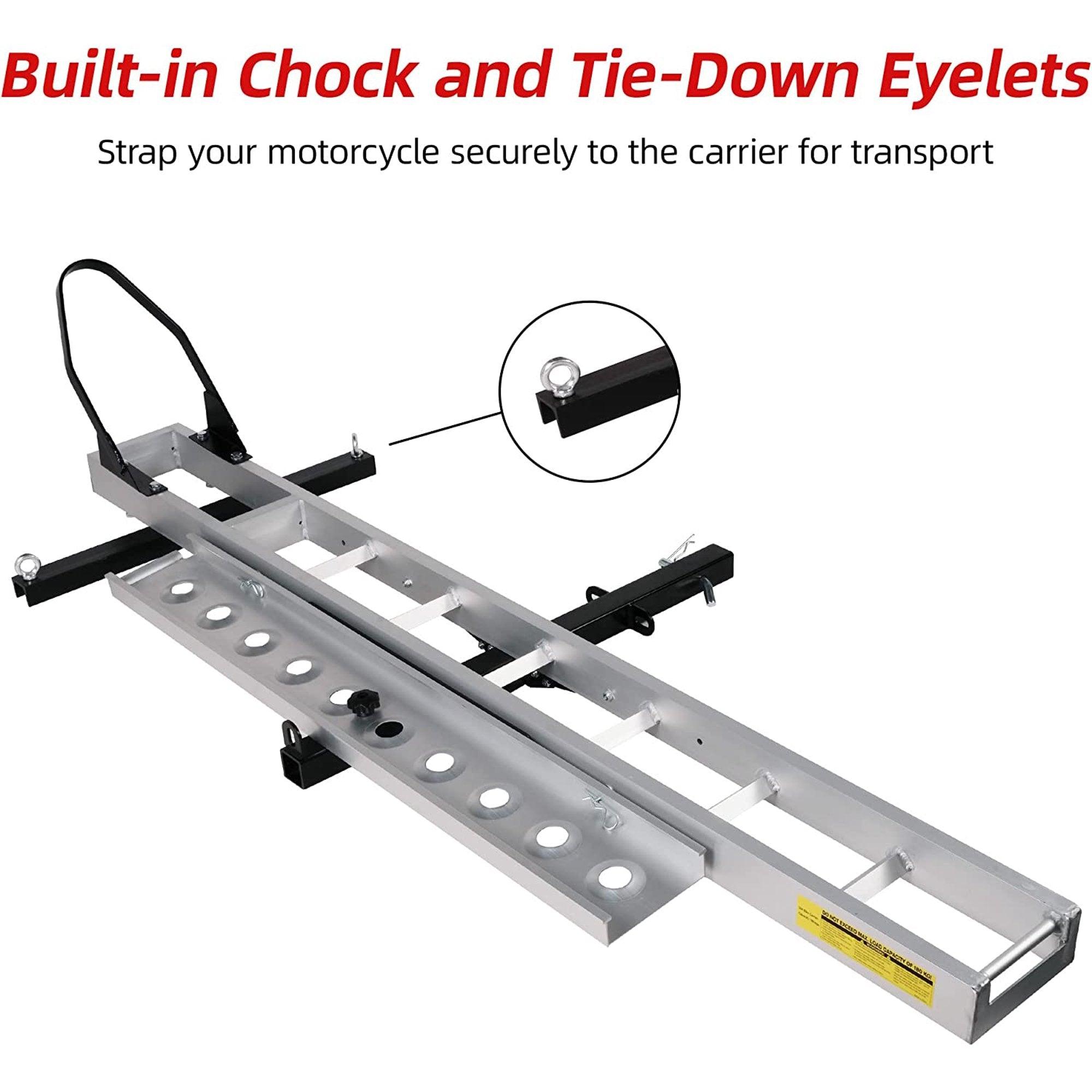 440 lb Capacity Aluminum Motorcycle Carrier with 3.8' Ramp, 2" Receiver Dirt Bike Scooter Hitch-Mounted Rack - Bosonshop