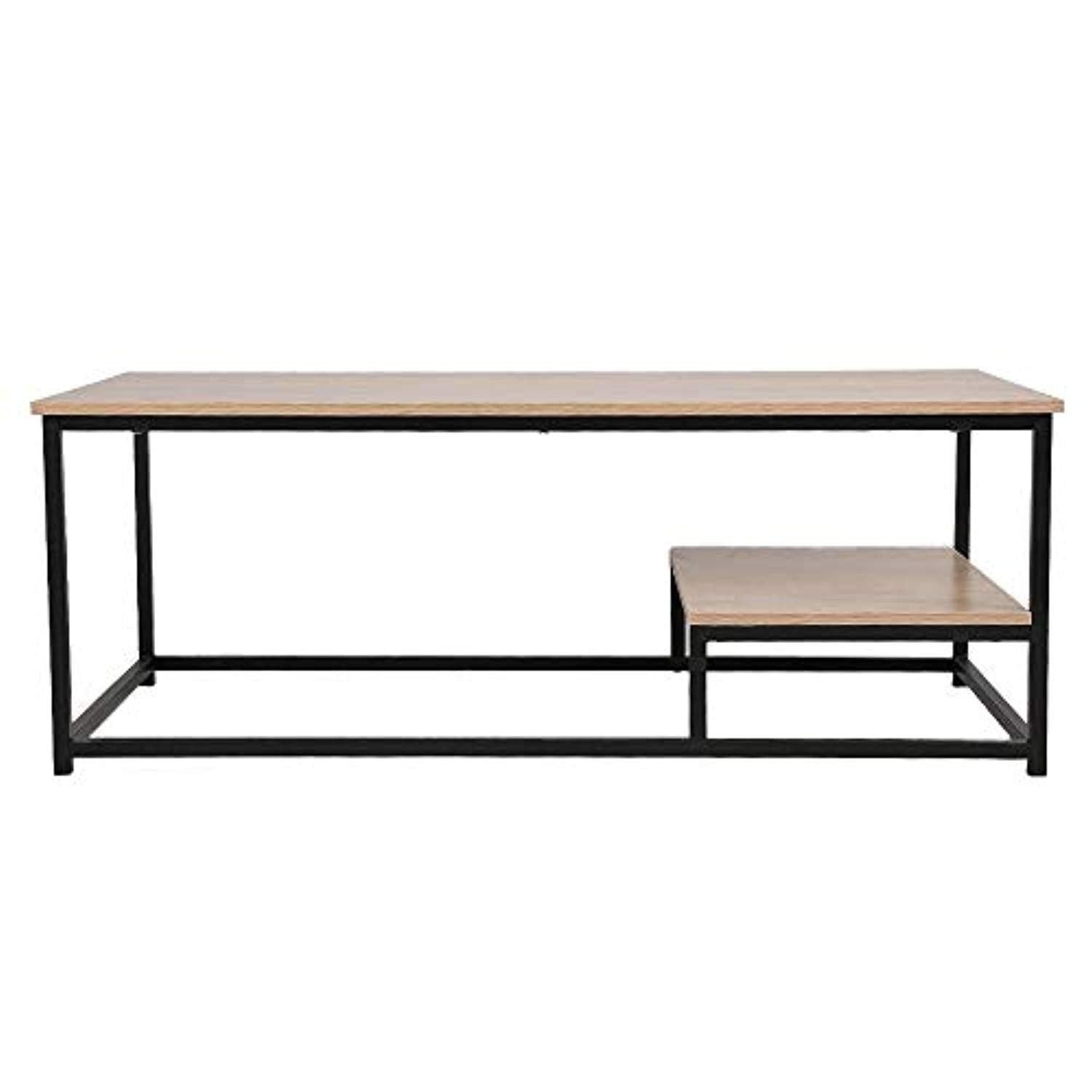 Bosonshop Coffee Table Nordic Style Rectangular Cocktail Table Wood Top Black Metal Box Frame with Storage Shelf