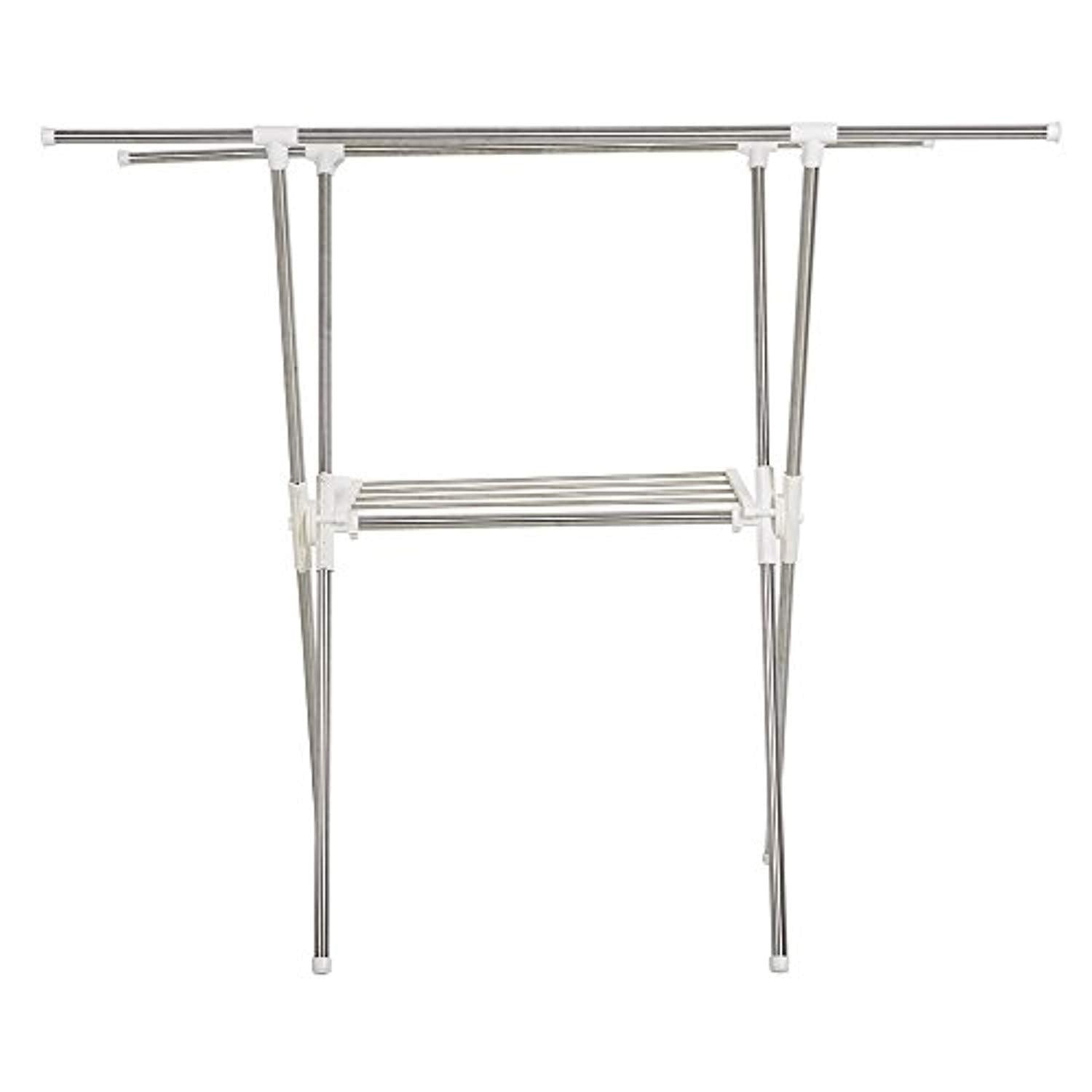 Bosonshop Folding Laundry Drying Rack Clothes Rack With Shelf Stainless Steel