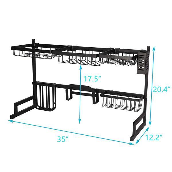 Over The Sink Dish Drying Rack Stainless Steel Kitchen Supplies Storage Shelf Drainer Organizer, 35" x 12.2" x 20.4" - Bosonshop