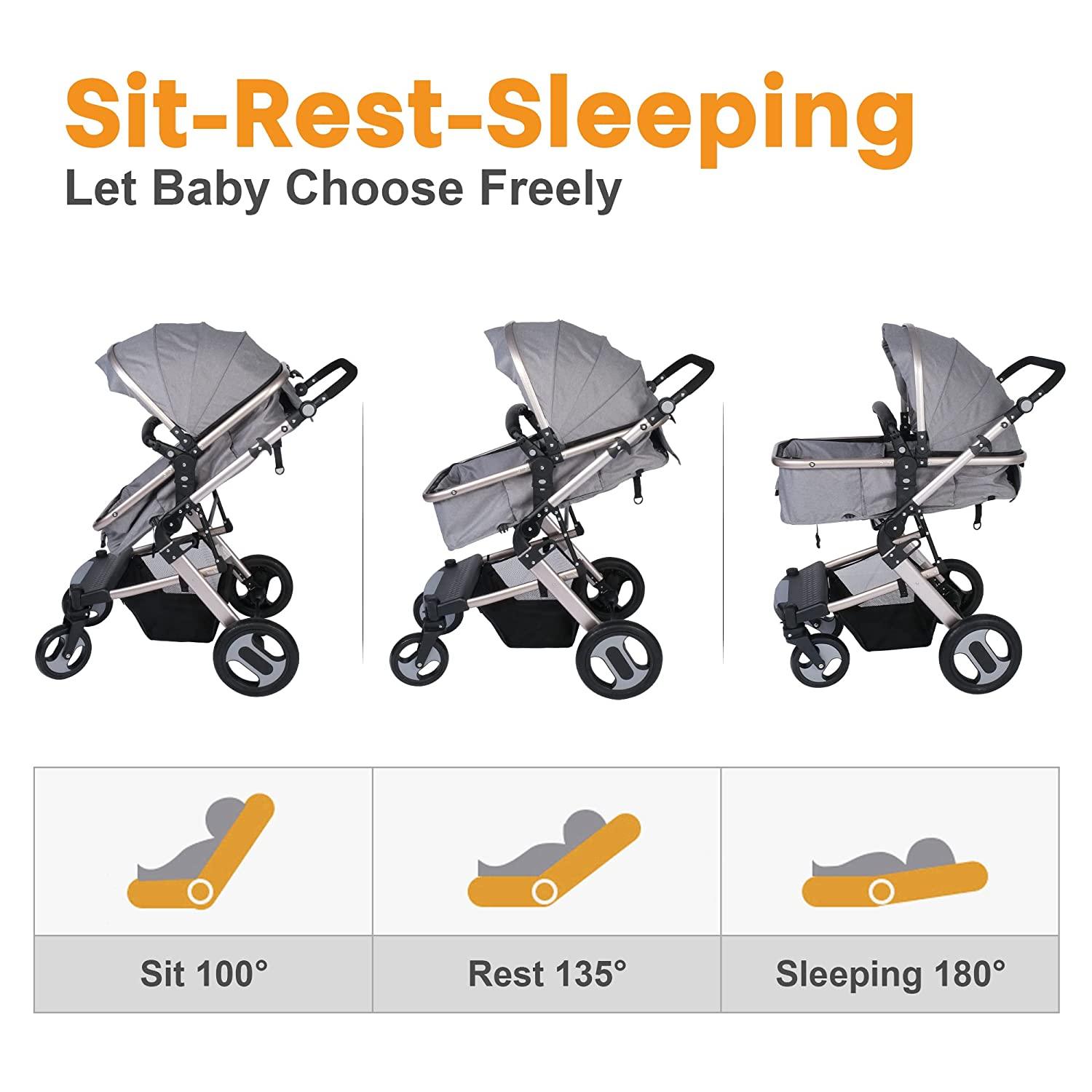 2 in 1 Convertible Baby Stroller for Newborn, Toddler - High Landscape Infant Carriage, Foldable Aluminum Alloy Pushchair, Grey - Bosonshop