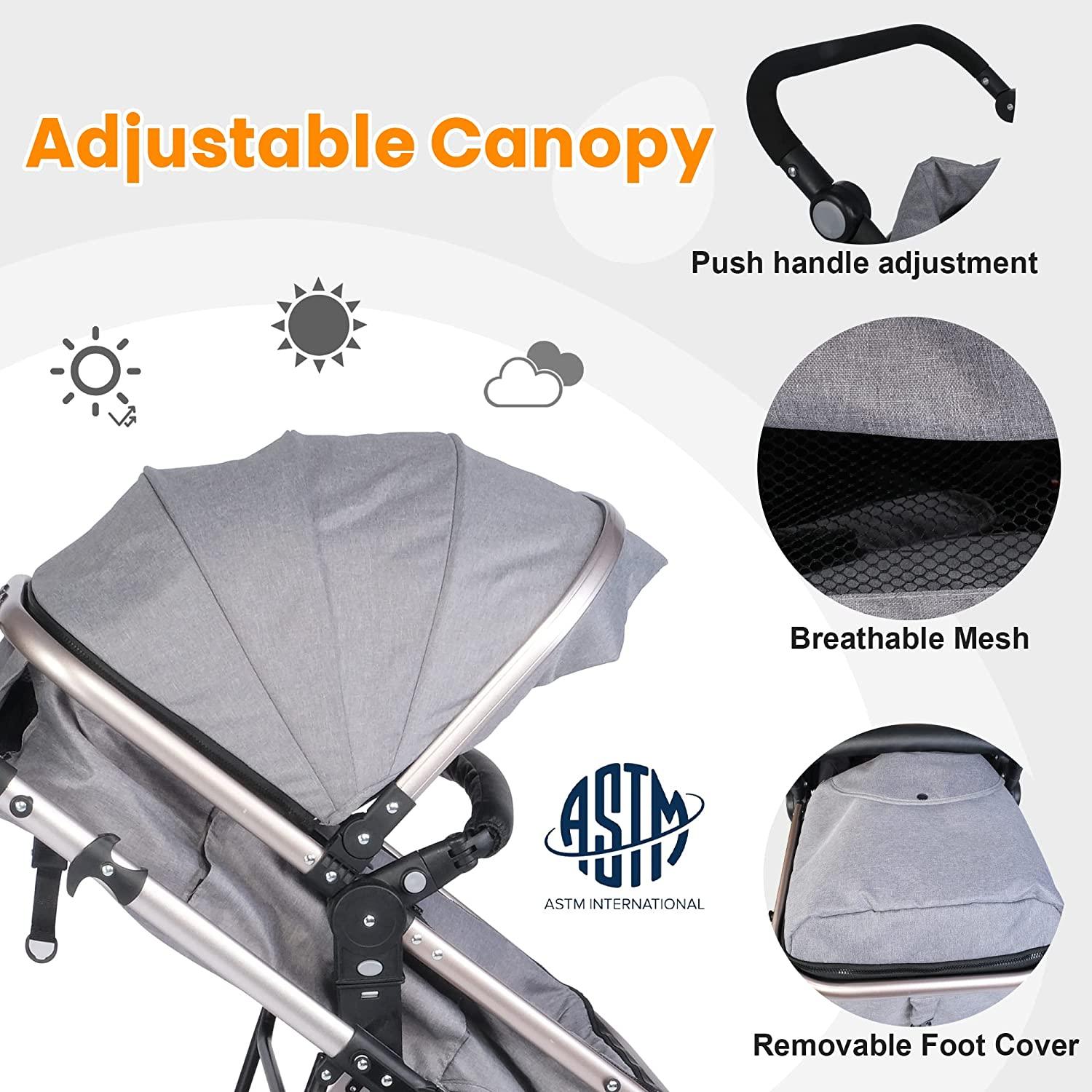 2 in 1 Convertible Baby Stroller for Newborn, Toddler - High Landscape Infant Carriage, Foldable Aluminum Alloy Pushchair, Grey - Bosonshop