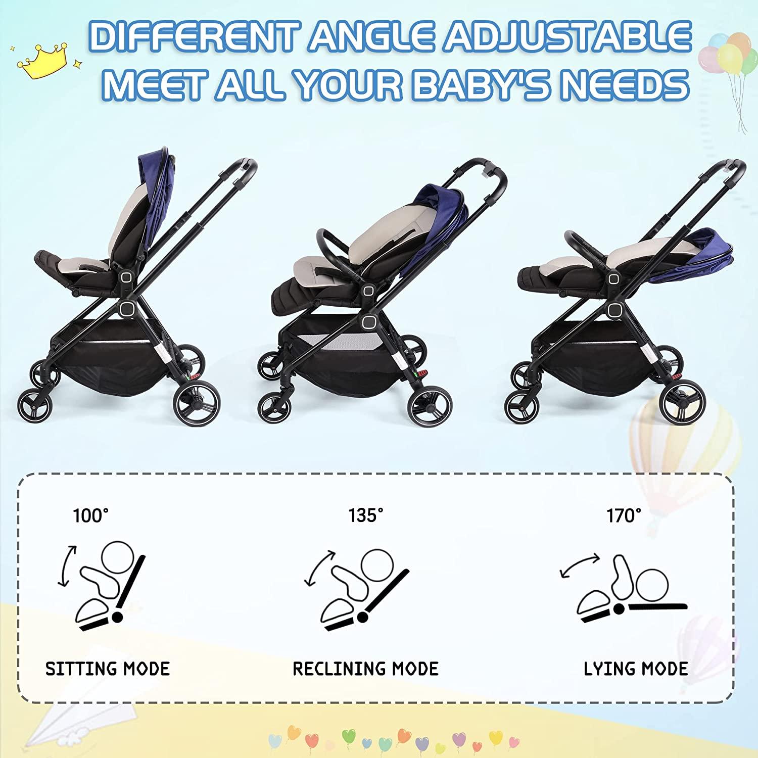 2 in 1 Convertible Baby Stroller Carriage Bassinet to Stroller Adjustable Footrest & Canopy, 5-Point Seat Belt, Lightweight Aluminum Frame, Blue - Bosonshop