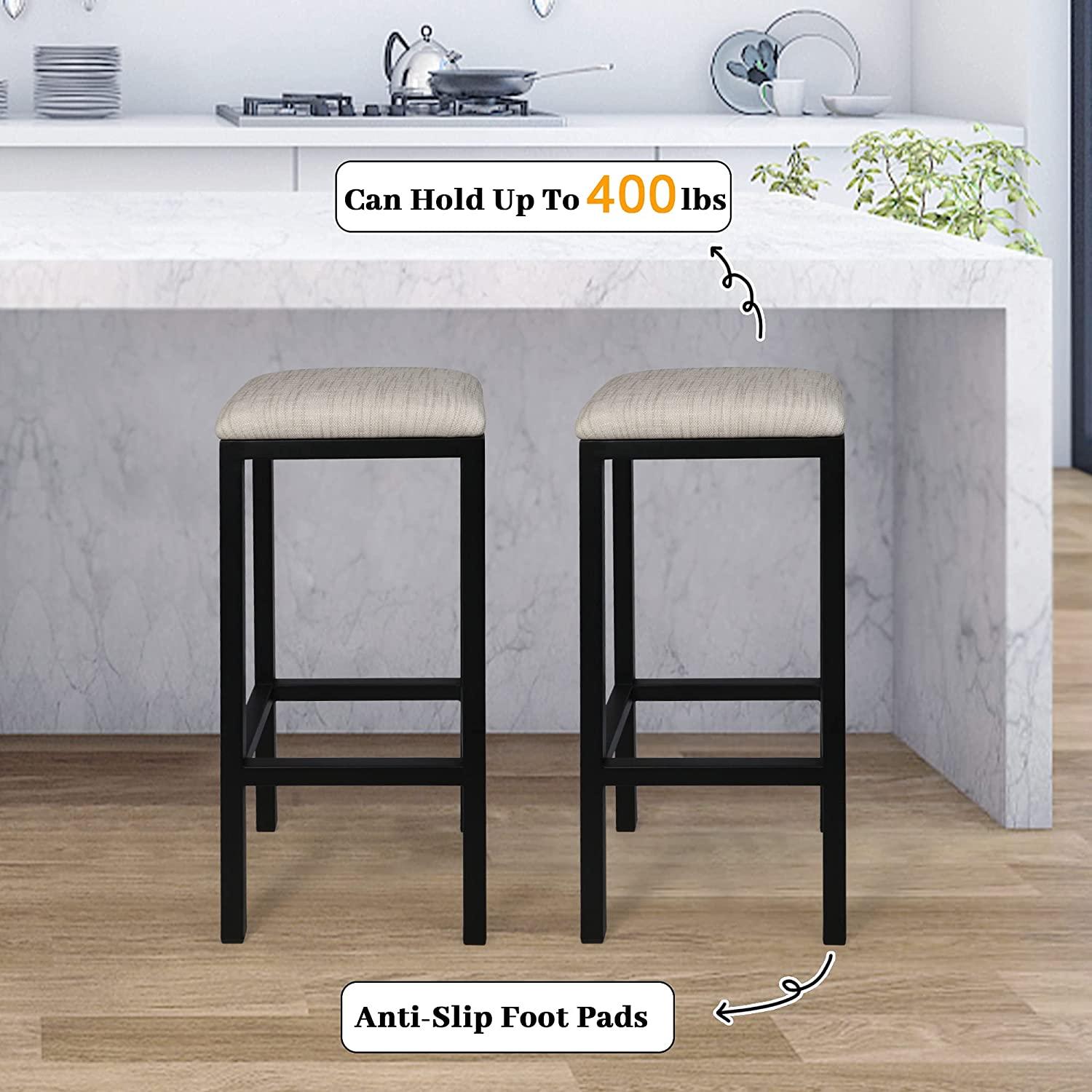 Set of 2 Bar stools Counter Height Bar Stools with Footrest Modern Bar Chair Metal Bar Stool PU Leather Black Barstool - Bosonshop