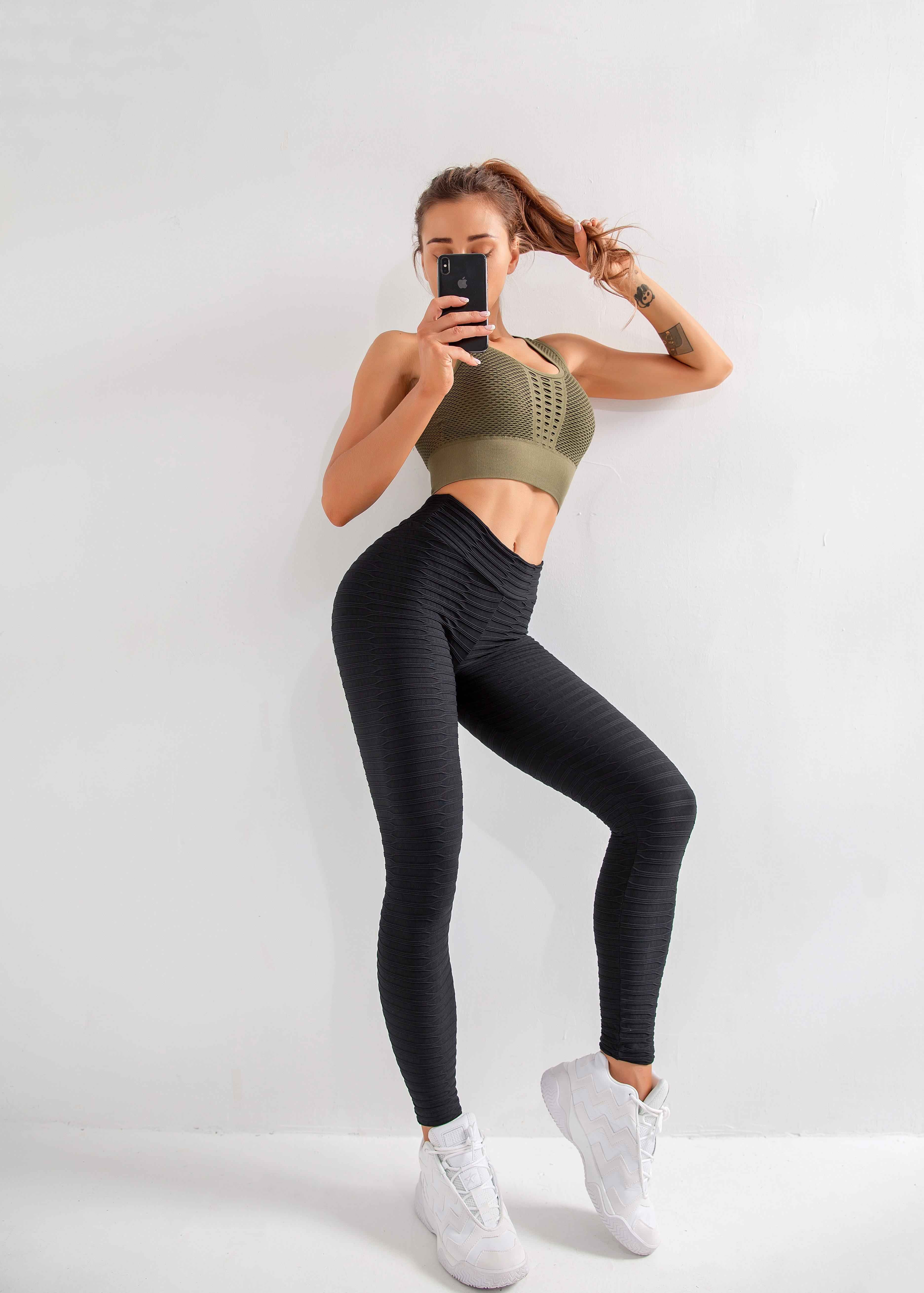 Women's Butt Lift Yoga Pants High Waist Textured Leggings Sport Fitness - Bosonshop