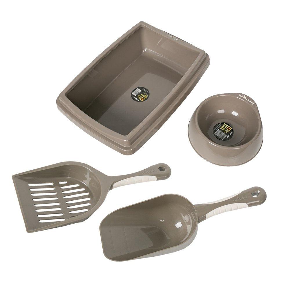 Bosonshop Plastic Pet Supplies Set Cat Kitten Dog Litter Tray, Bowl, Litter Scoop and Food Scoop