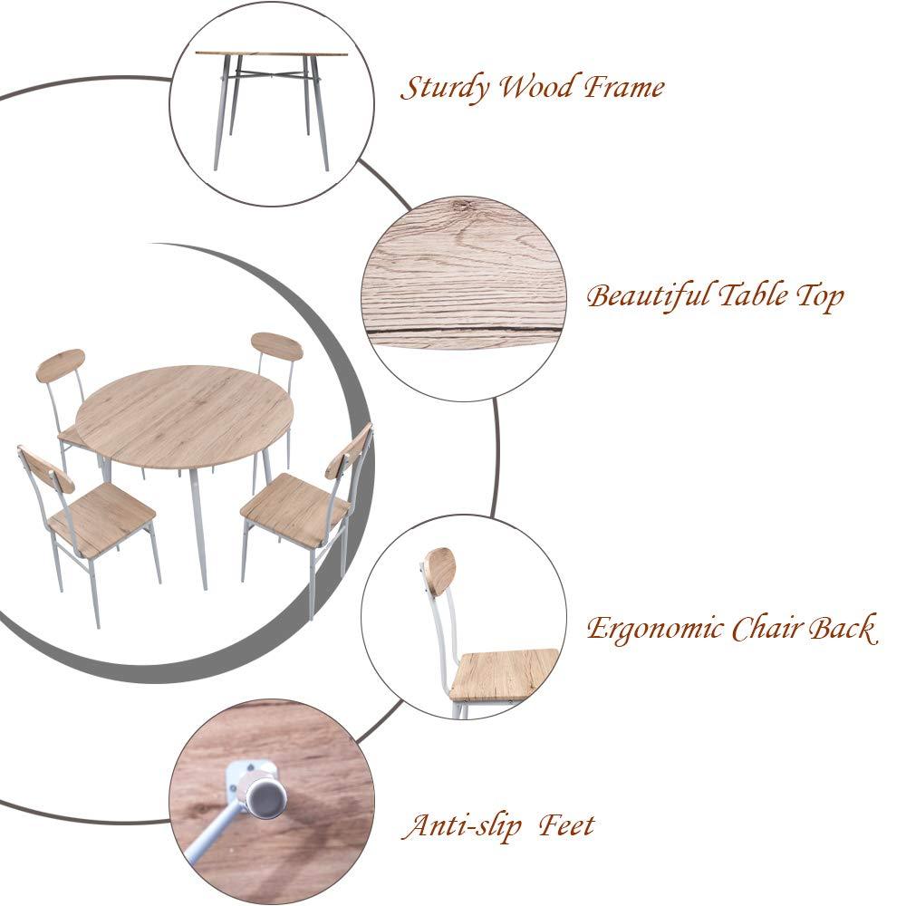 Bosonshop Round Dining Set, Country Style with Metal Legs, 5-Piece