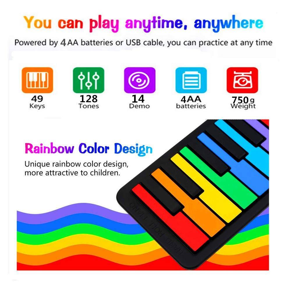 Bosonshop Travel Piano Foldable 49 Keys Flexible Soft Electric Digital Roll Up Piano Keyboard for Kids and Adults