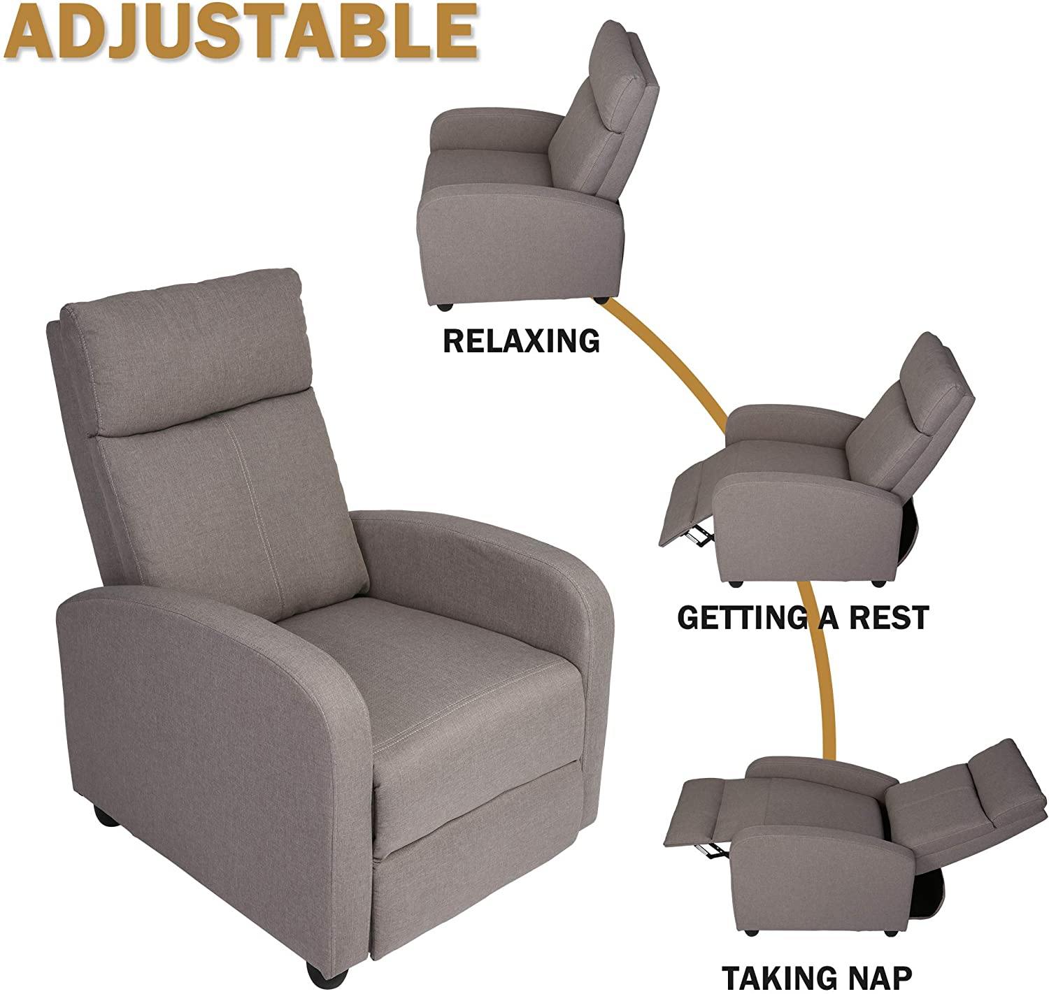 Fabric Recliner Chair Adjustable Single Sofa Home Theater Seating Recliner Reading Sofa for Living Room & Bedroom, Grey - Bosonshop