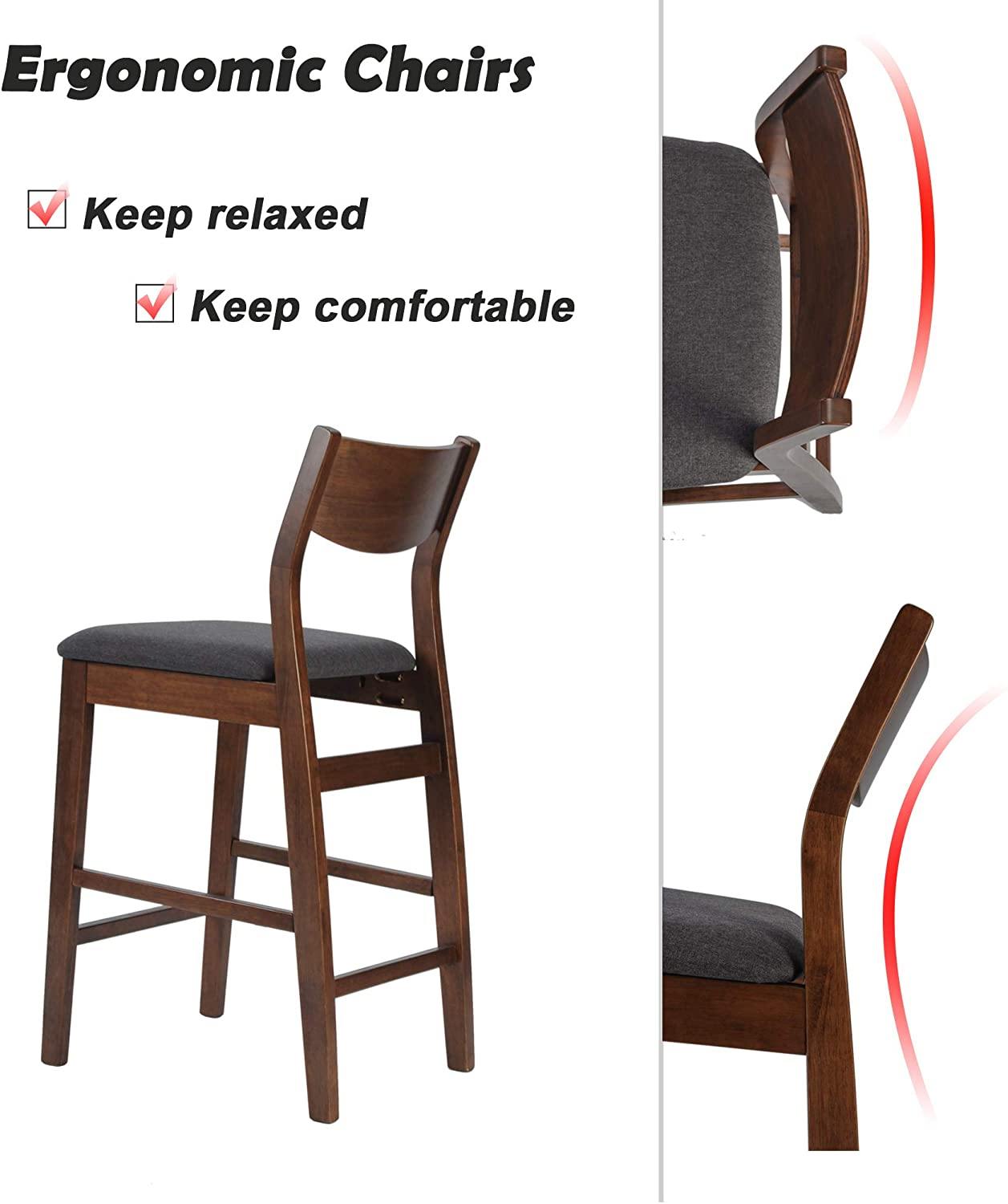 24” Counter Height Chairs Upholstered Dining Chair Bar Stools, Solid Wood Leg, Soft Cushion, Pub Height, Ergonomics Back, Set of 2 - Bosonshop