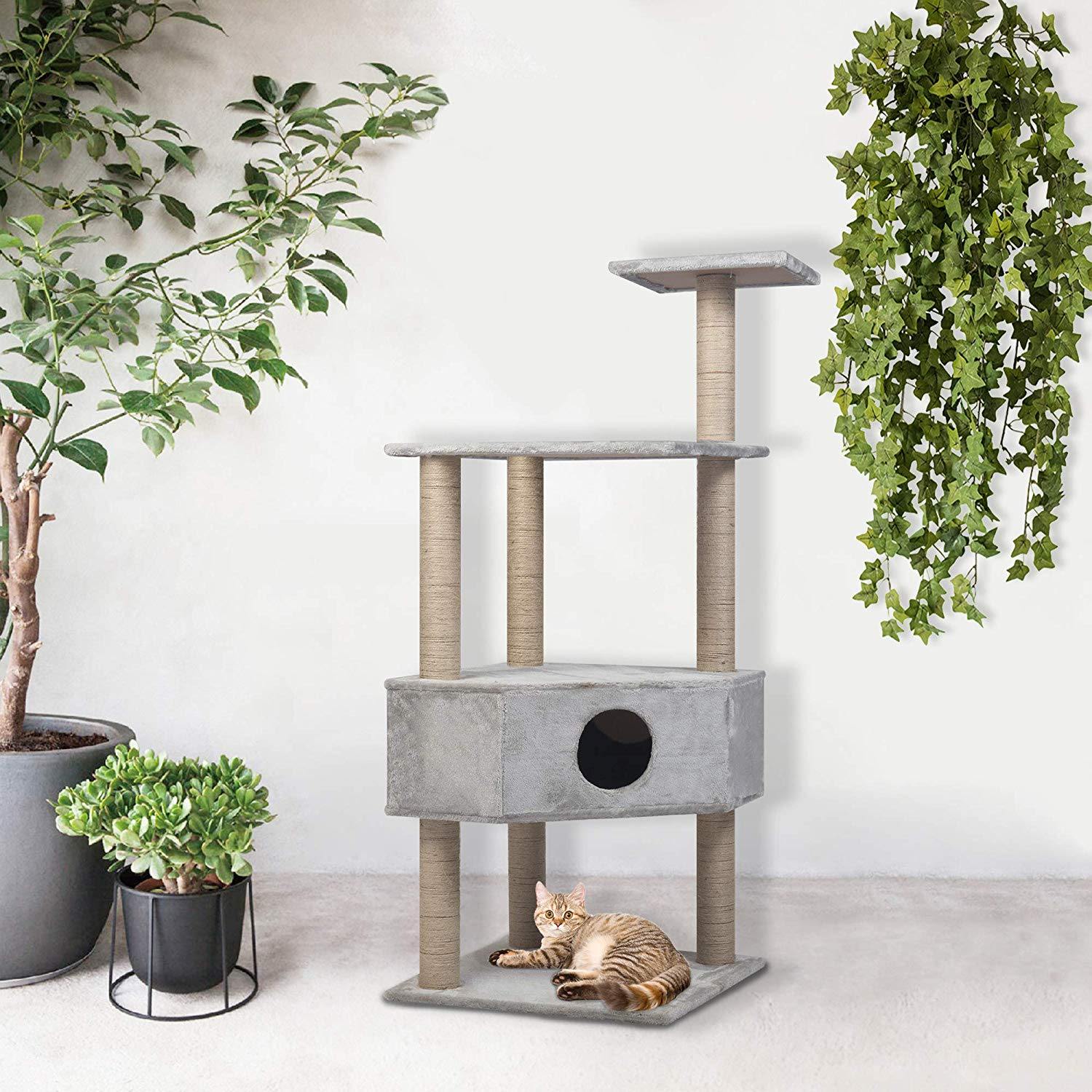 50.4" Modern Cat Tree Scratching Post - Grey - Bosonshop