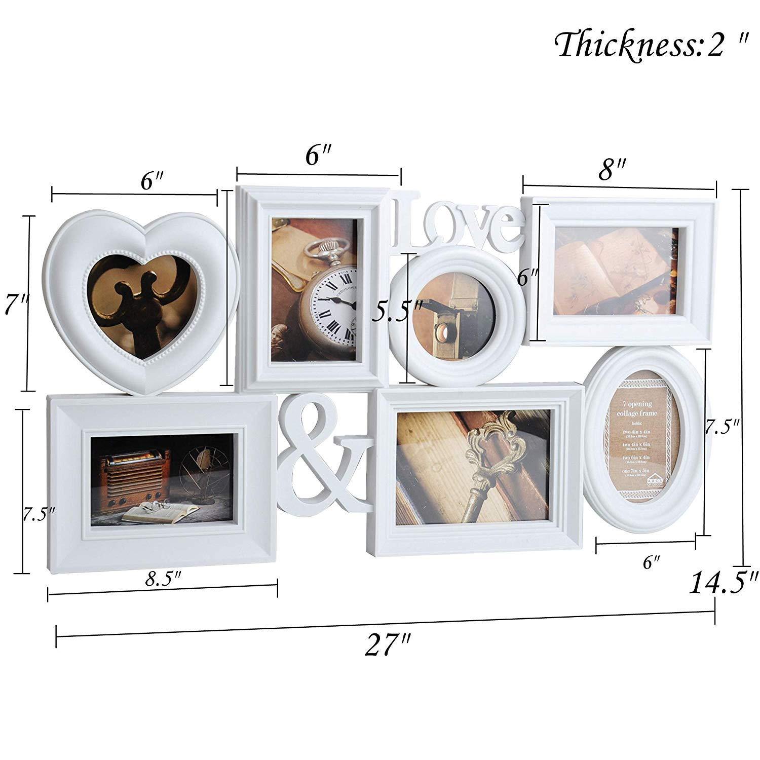 Bosonshop Collage Pictures Frames 7 Openings White Photo Holder with Glass Front for Family,27 X 14.5