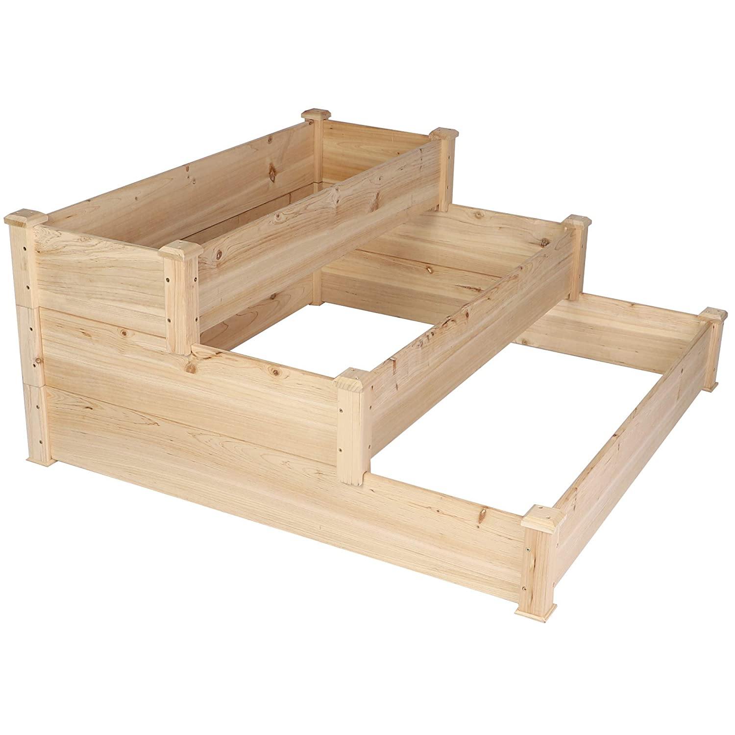 3 Tier Raised Garden Bed Kit Wooden Planter Box Heavy Duty Solid Fir Wood, 47" x 47" x 21" - Bosonshop