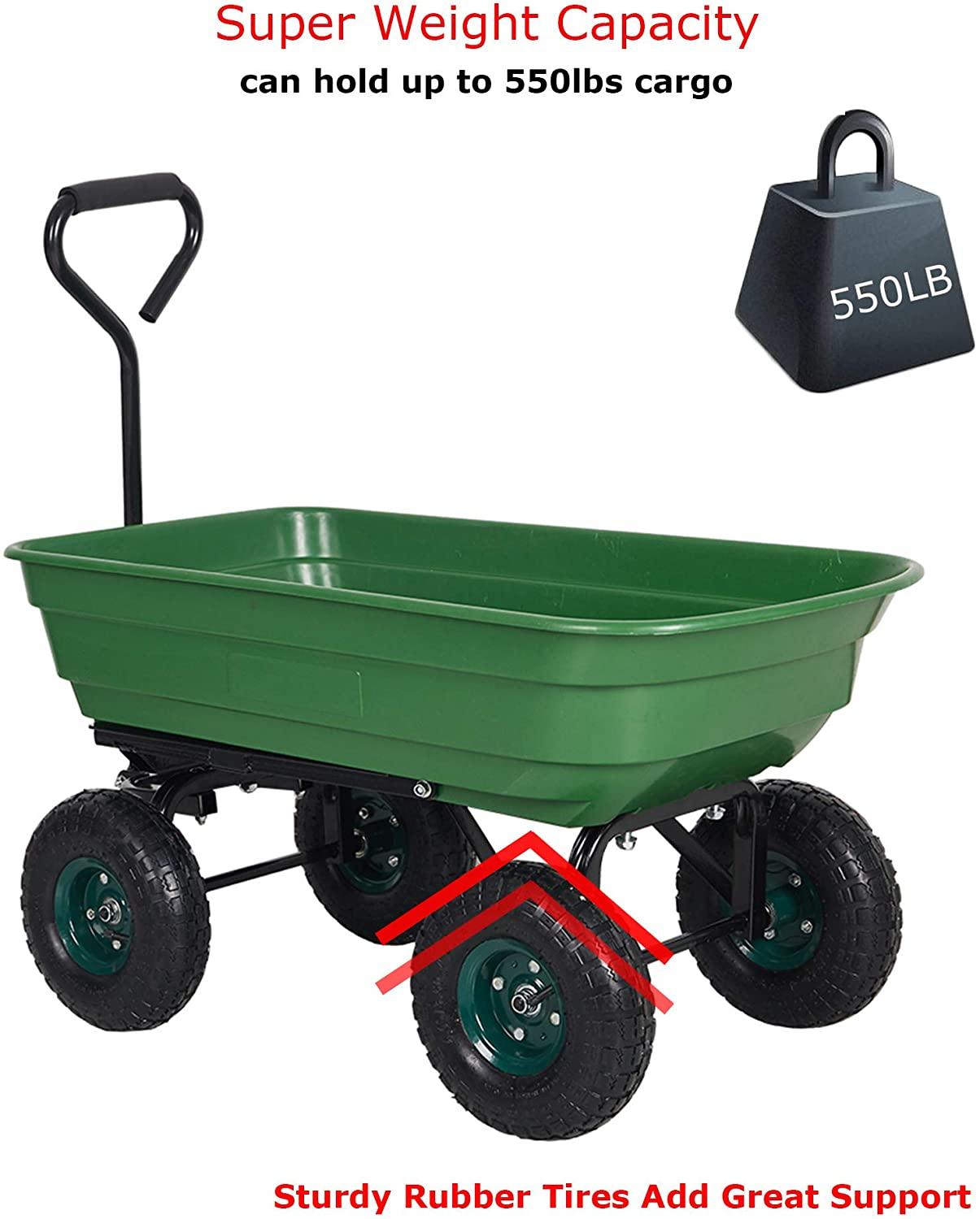 Garden Dump Utility Wagon Cart-550 LB Weight Capacity Wheelbarrow Sturdy Plastic Yard Lawn Cart - Bosonshop