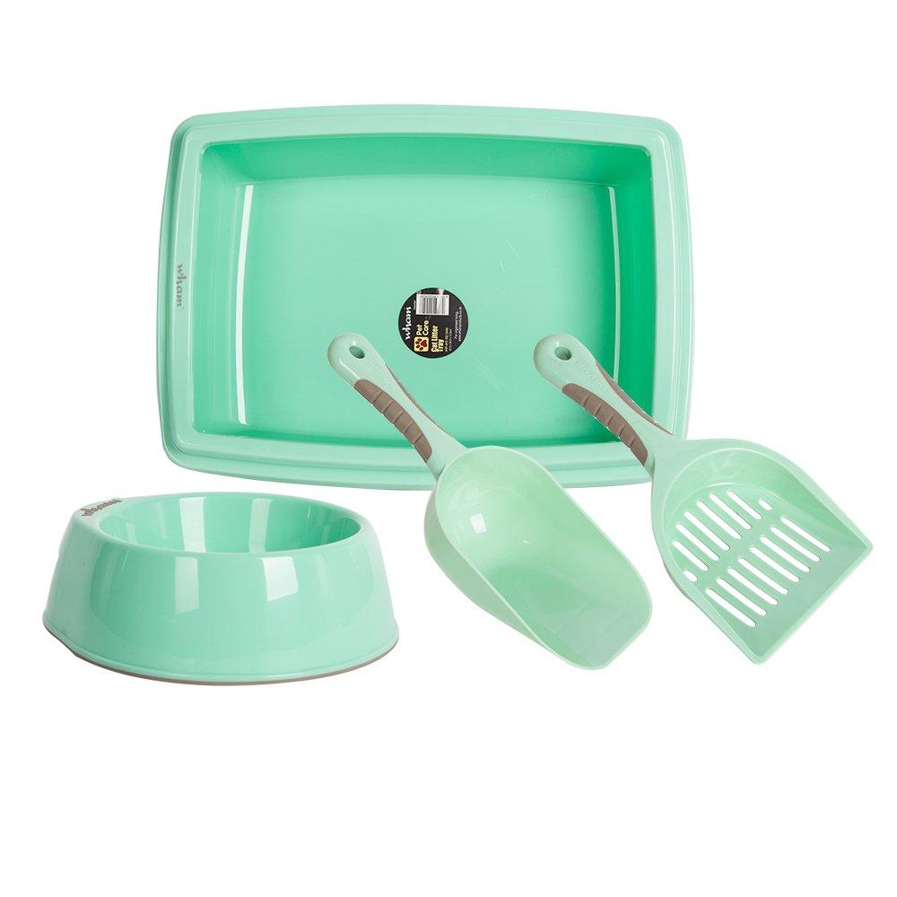 Bosonshop Plastic Pet Supplies Set Cat Kitten Dog Litter Tray, Bowl, Litter Scoop and Food Scoop