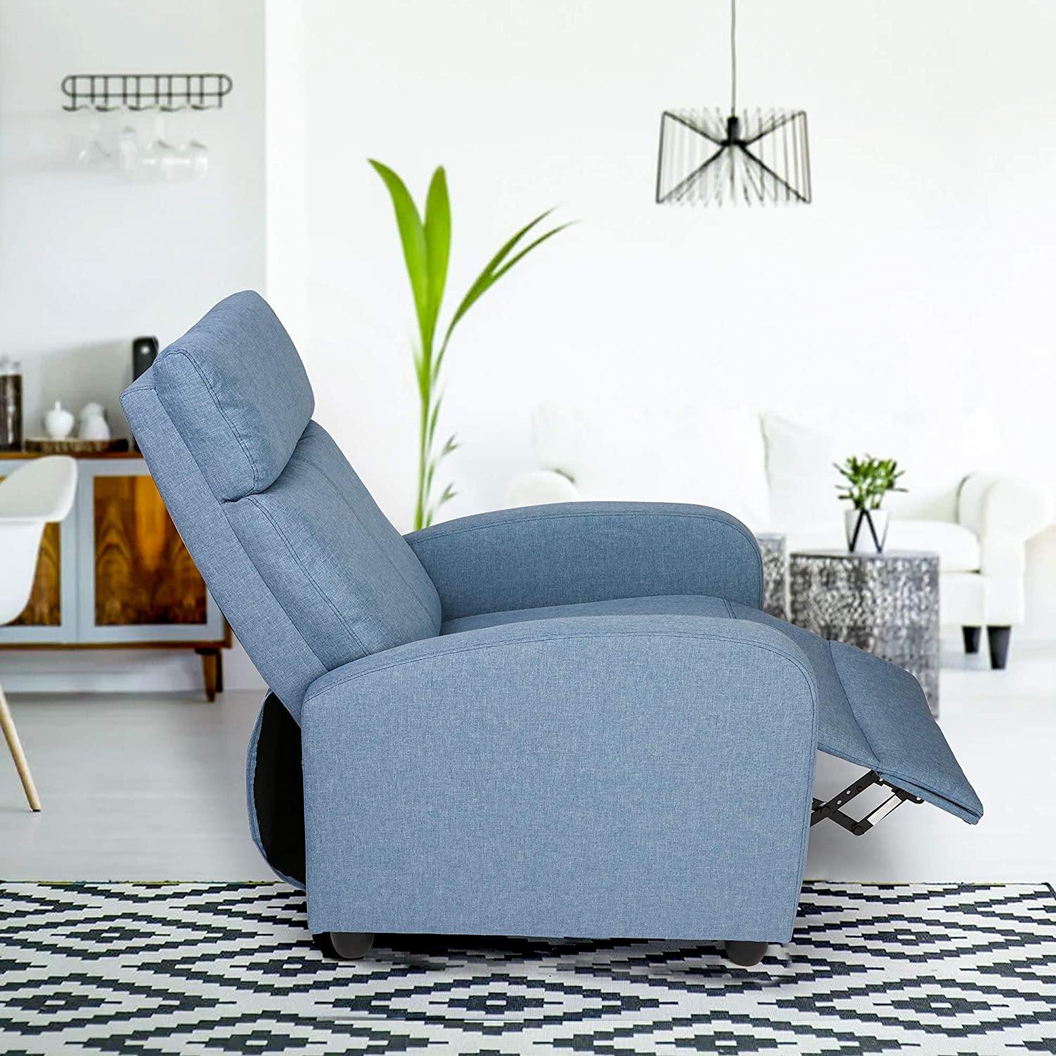 Fabric Recliner Chair Adjustable Single Sofa Home Theater Seating Recliner Reading Sofa for Living Room & Bedroom, Blue - Bosonshop