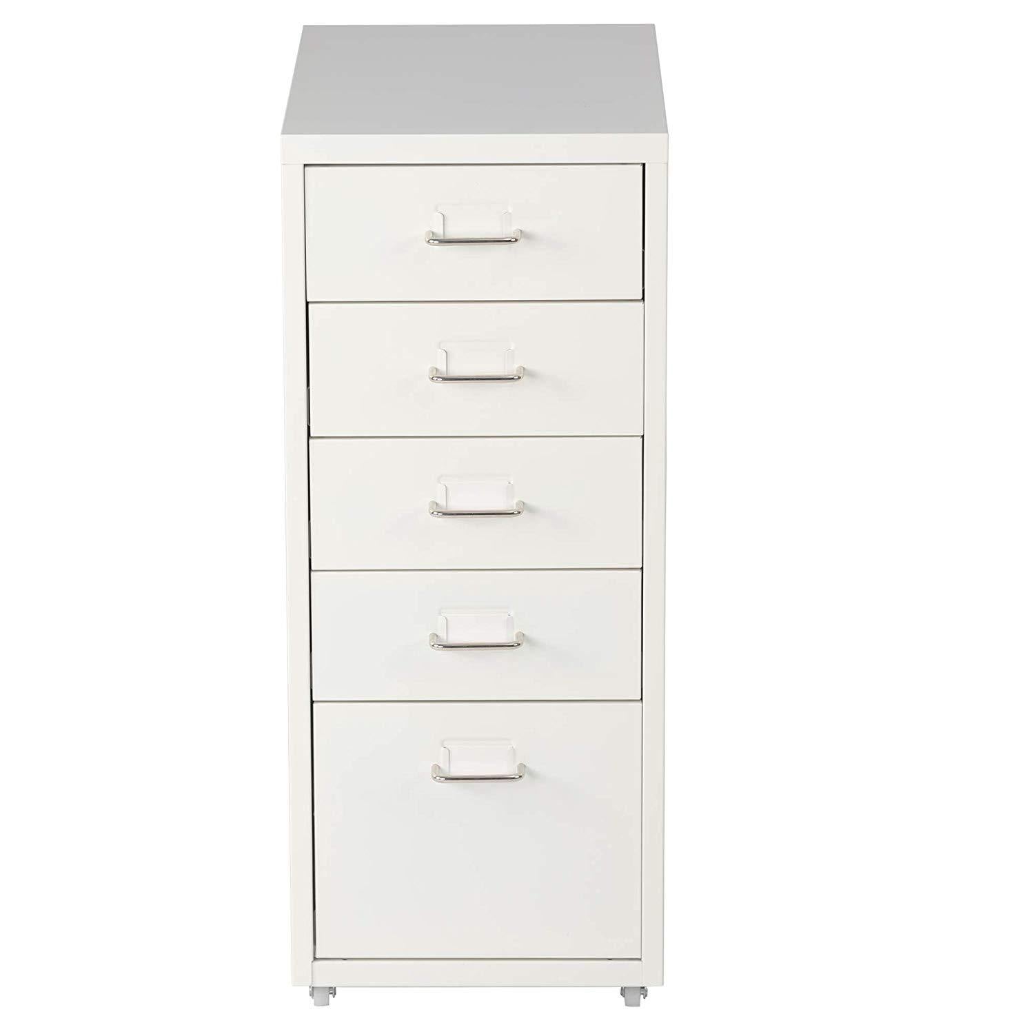 5 Drawer Chest Metal Storage Dresser Cabinet for Home Office Cabinets, White - Bosonshop