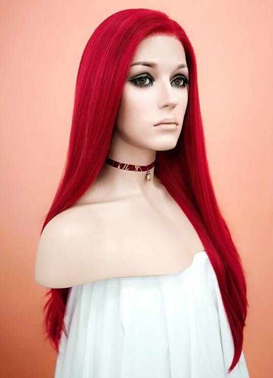 Straight Red Lace Front Synthetic Wig - Bosonshop