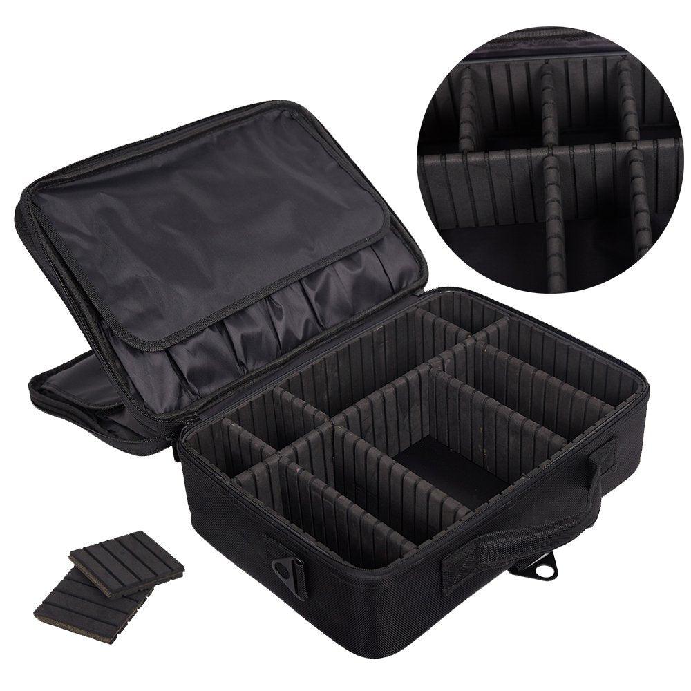 Bosonshop Portable Makeup Train Case 3 Layer Cosmetic Travel Storage Organizer Bag with Dividers and Brush Pockets