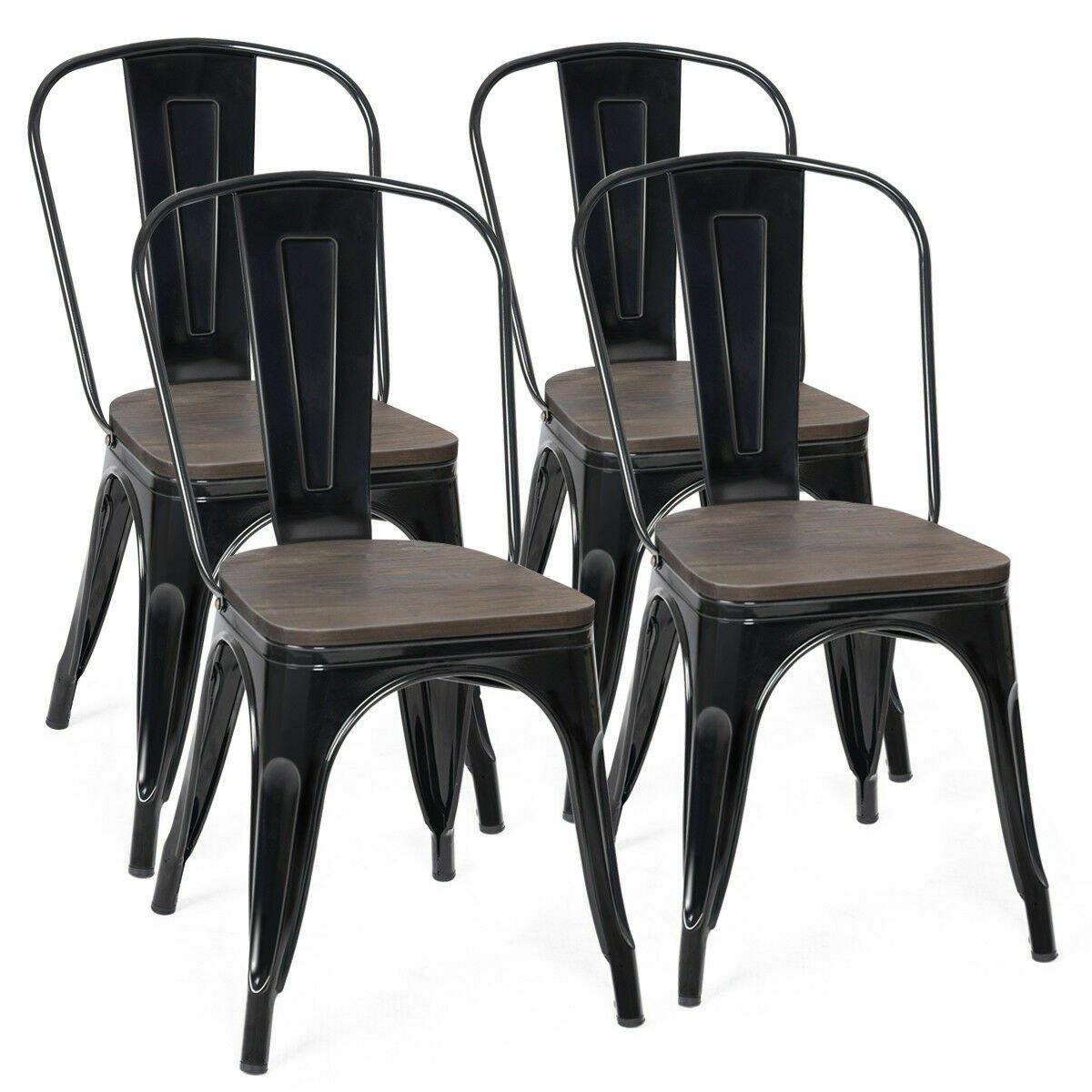 Set of 4 Metal Wood Dining Chair of Stackable Tolix Style - Bosonshop