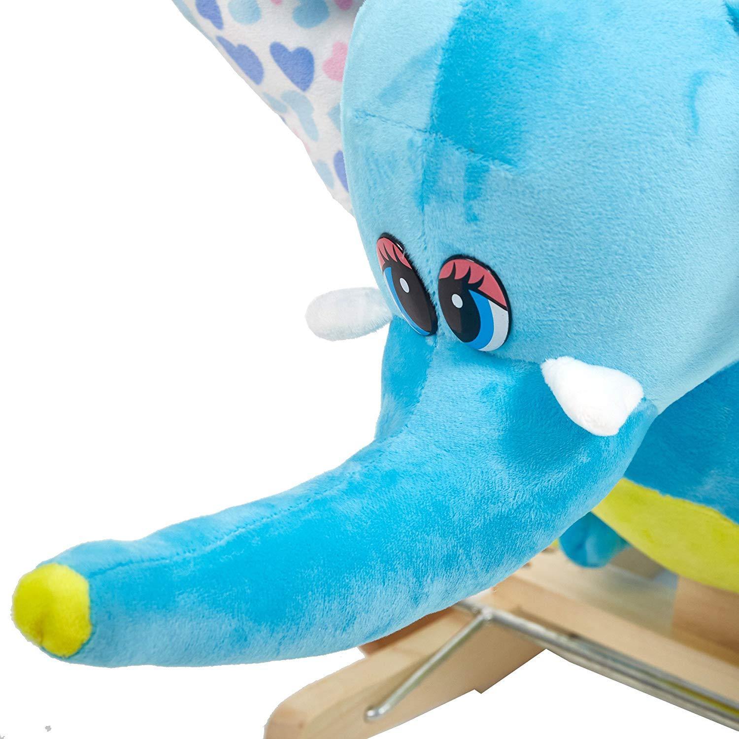 Bosonshop Plush Animal Rocking Horse with Wheels, Blue Elephant