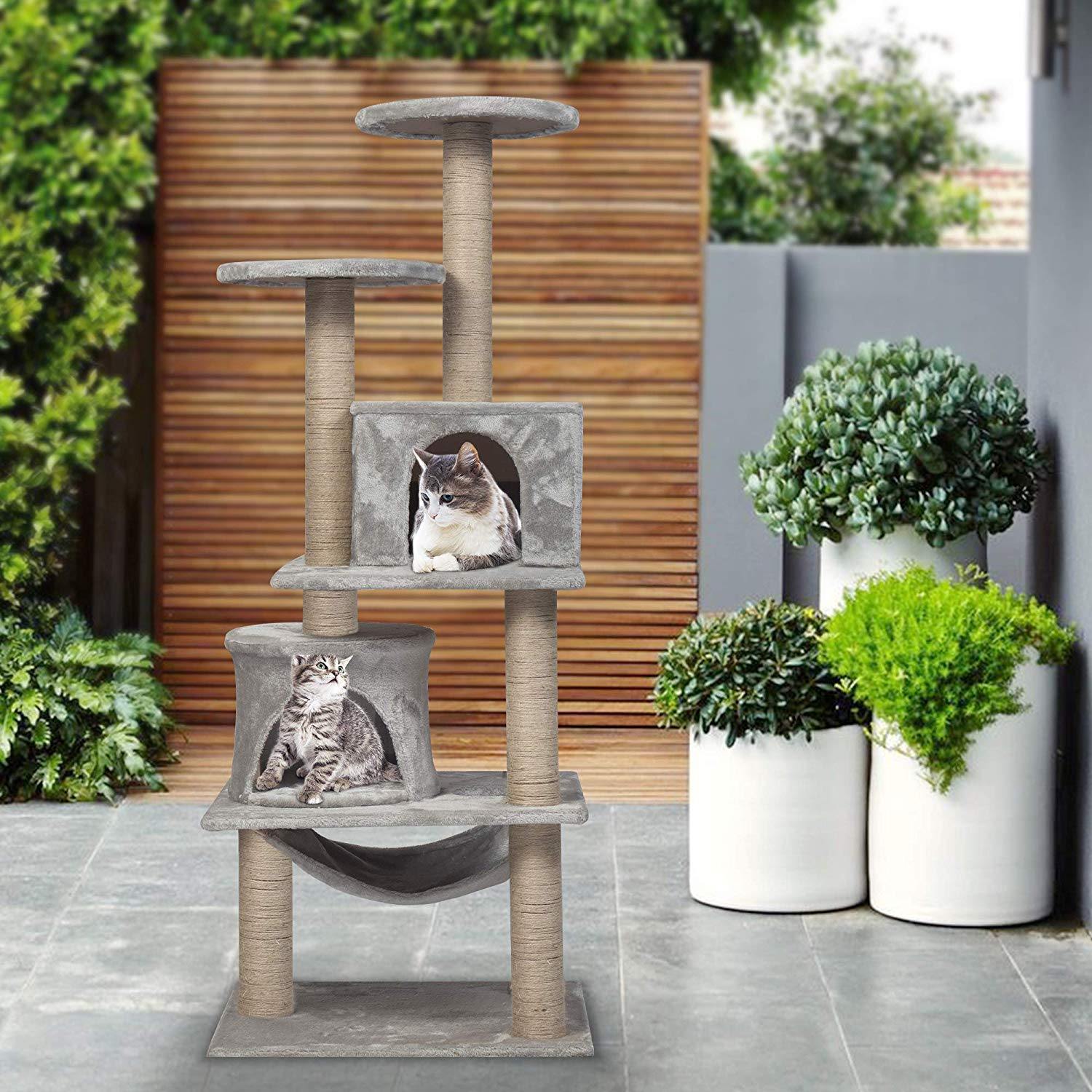 49.2” Mordern Cat Tree Tower - Grey - Bosonshop