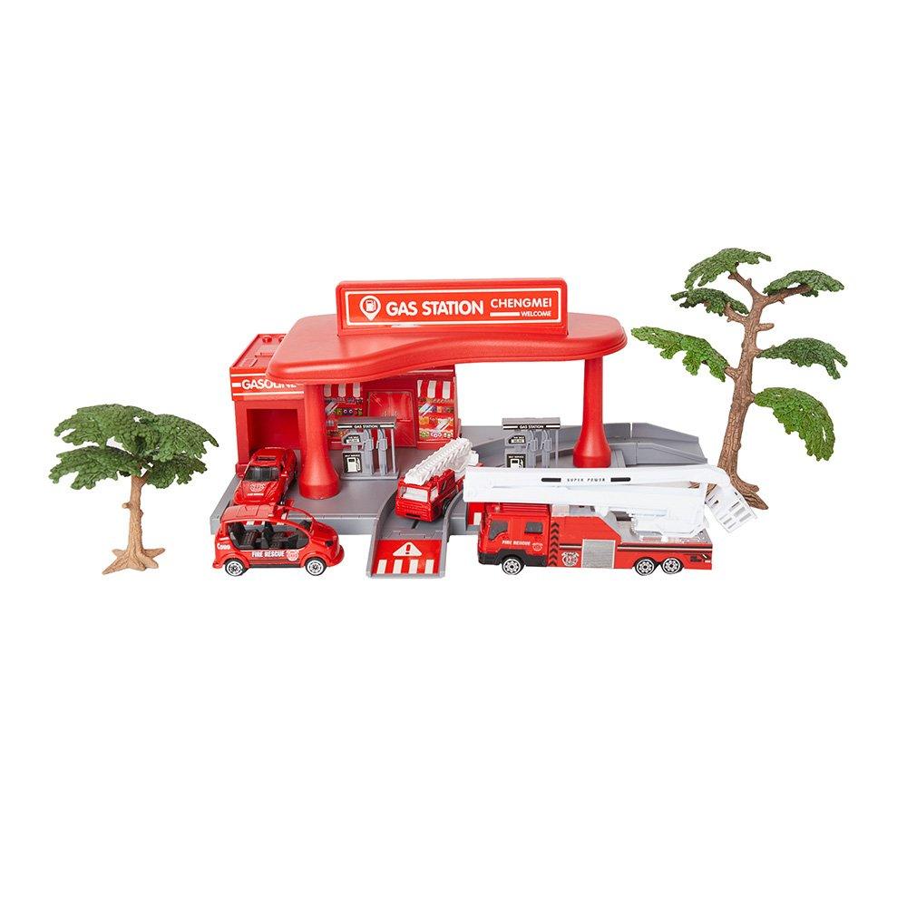 Bosonshop Fire Station Parking Garage Toy Playset with 4 Fire Rescue Vehicles and Lift