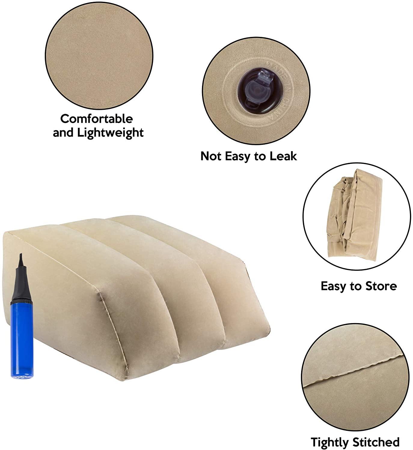 Inflatable Foot Rest Pillow Leg Rest Cushion Washable Travel Bed Wedge Pillow, Khaki - Bosonshop