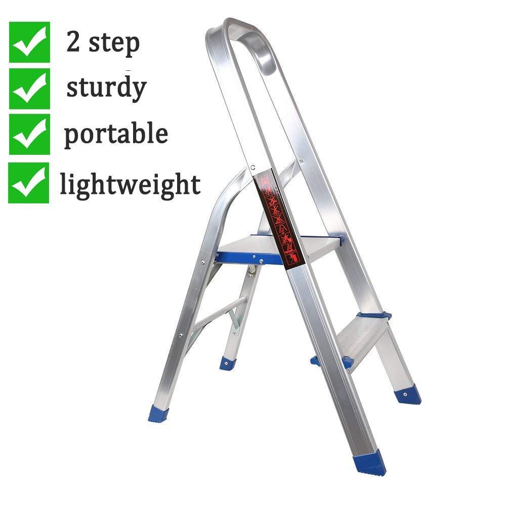 Bosonshop Foldable Household Aluminium 2 Step Ladder Silver For Kithcen, Garage Strong and durable