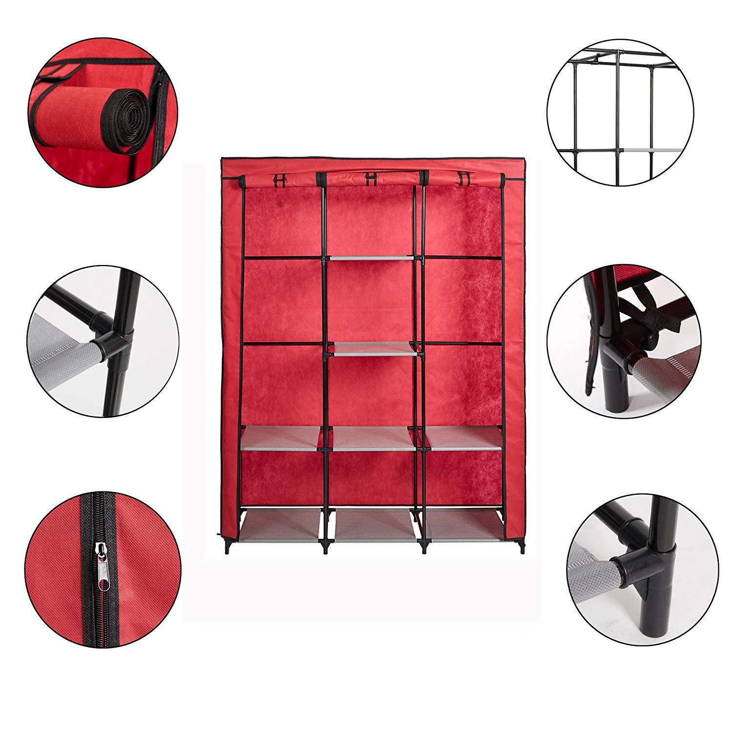 Bosonshop Portable Clothes Closet Non-Woven Fabric Free, Red