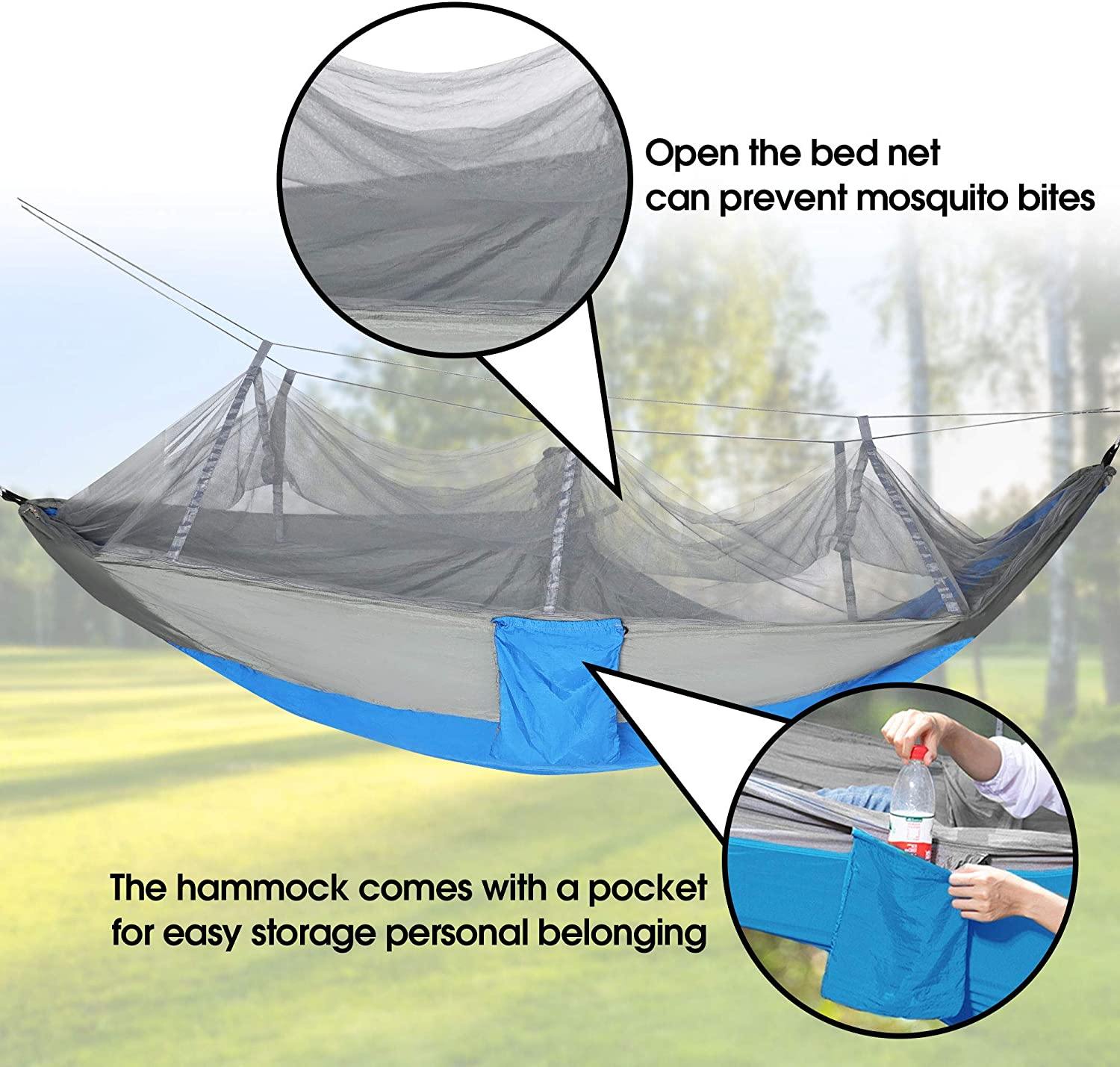 Camping Hammock with Net Mosquito Lightweight Nylon Fabric Travel Hammock for Men Women Kids - Bosonshop