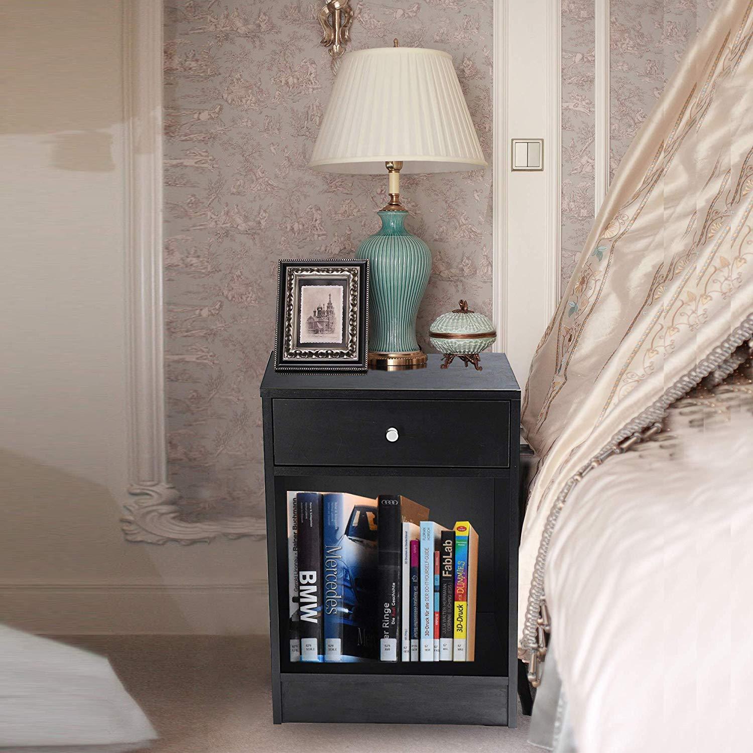 Bosonshop Modern Nightstand Bedside Table for Bedroom Living Room (Black)