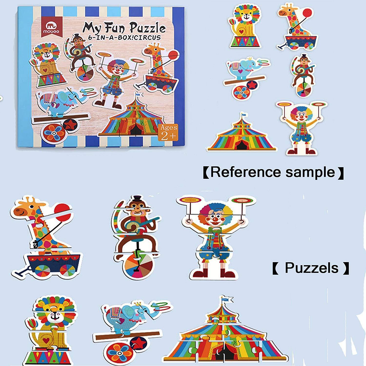 Bosonshop 6-in-1 Educational Jigsaw Puzzles with Reference Sample for Preschool Kids, Circus Puzzle