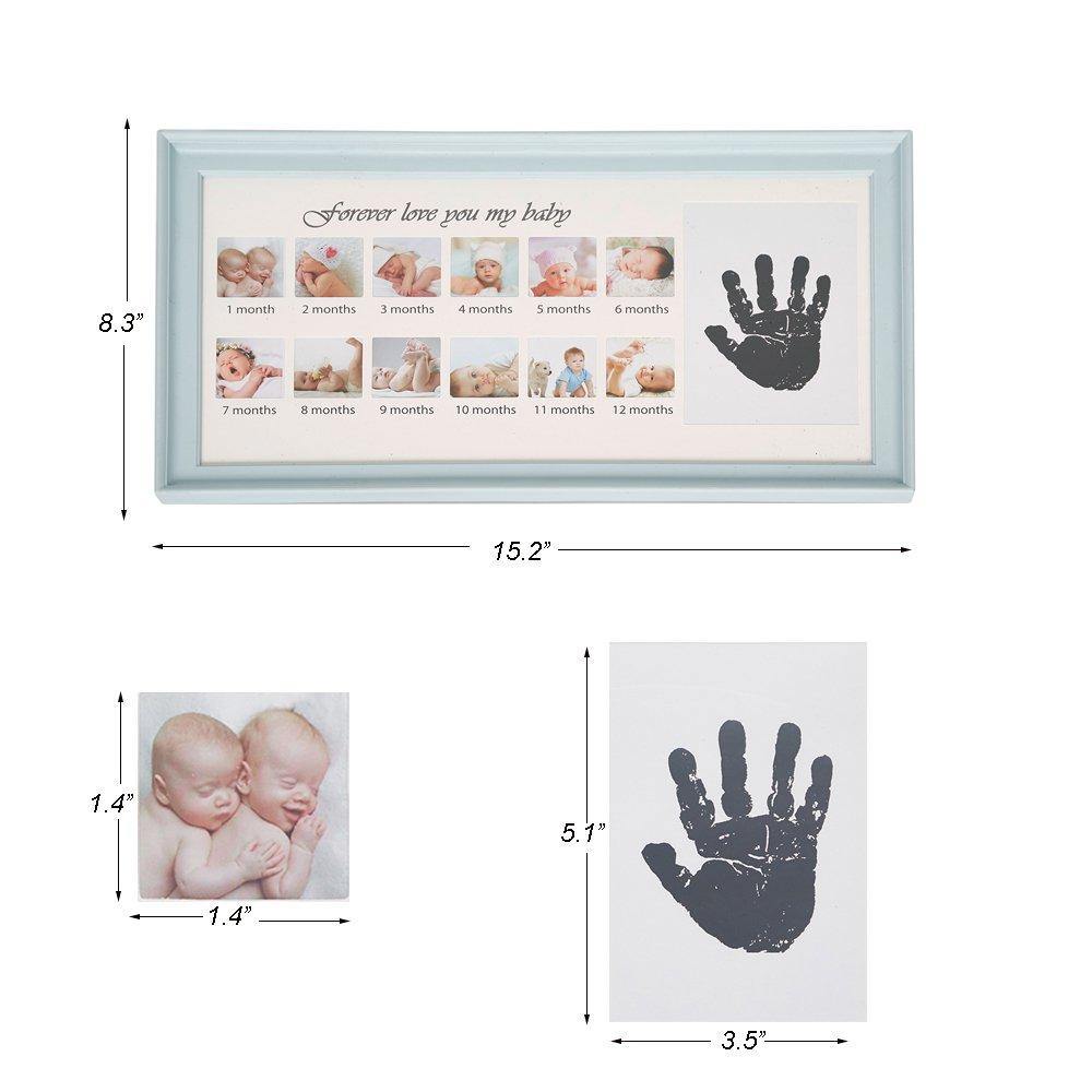 Bosonshop Baby Handprint Kit & Footprint Photo Frame for Newborn Girls and Boys, Blue