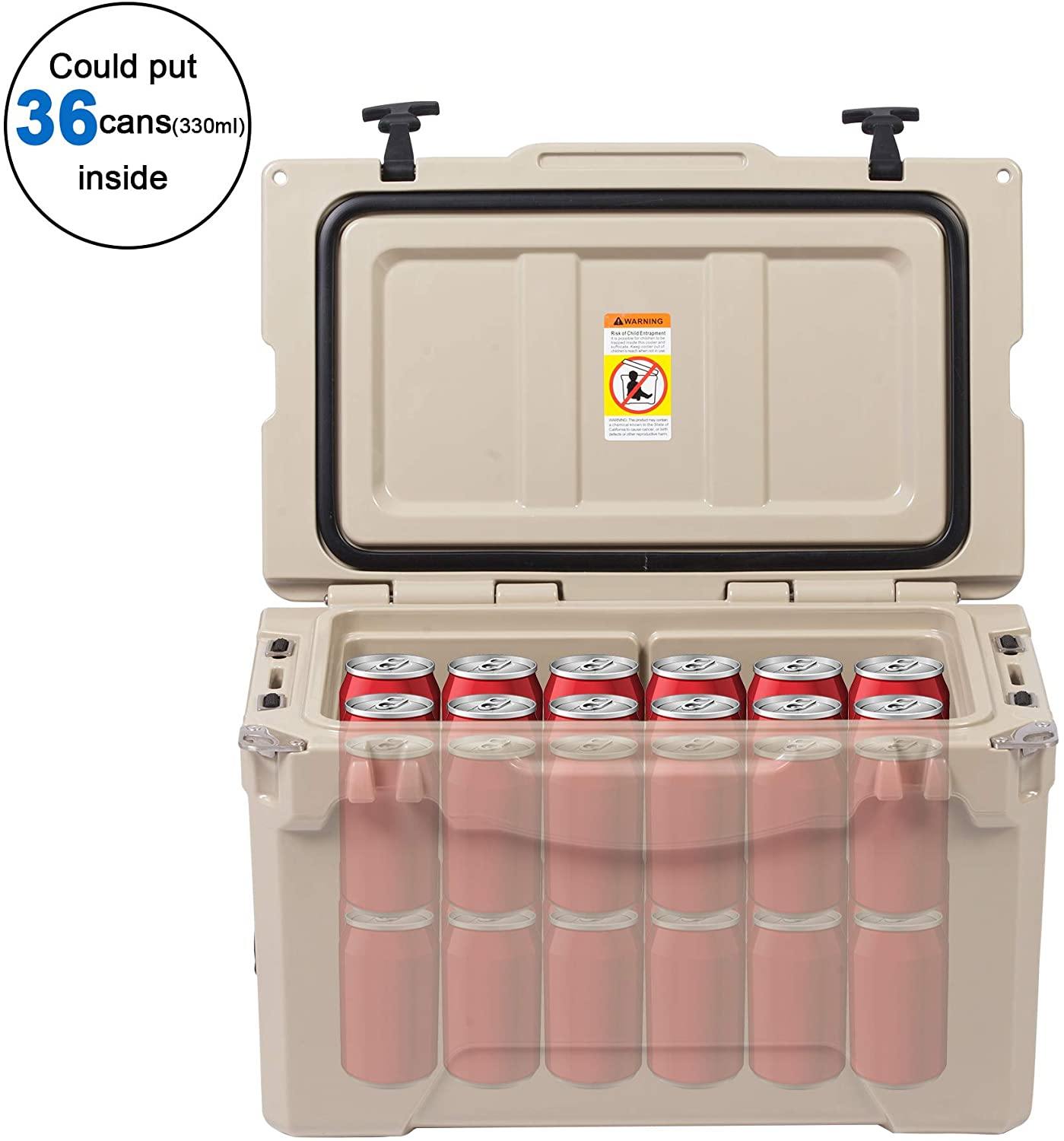 35QT Ice Cooler Rotomolded Insulated Coolers, Heavy Duty Ice Chest with Built-in Fish Ruler, Bottle Opener, Cup Holder - Bosonshop