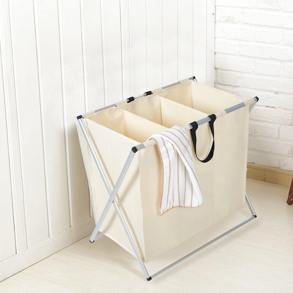 Bosonshop 3-Bag Laundry Basket Laundry Hamper Made of Oxford and Aluminum X Frame