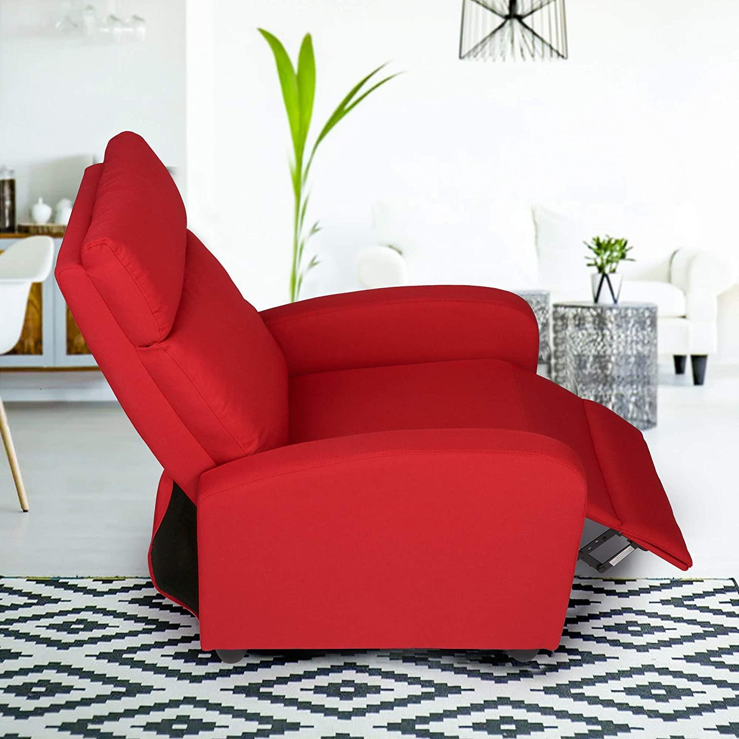 Fabric Recliner Chair Adjustable Single Sofa Home Theater Seating Recliner Reading Sofa for Living Room & Bedroom, Red - Bosonshop