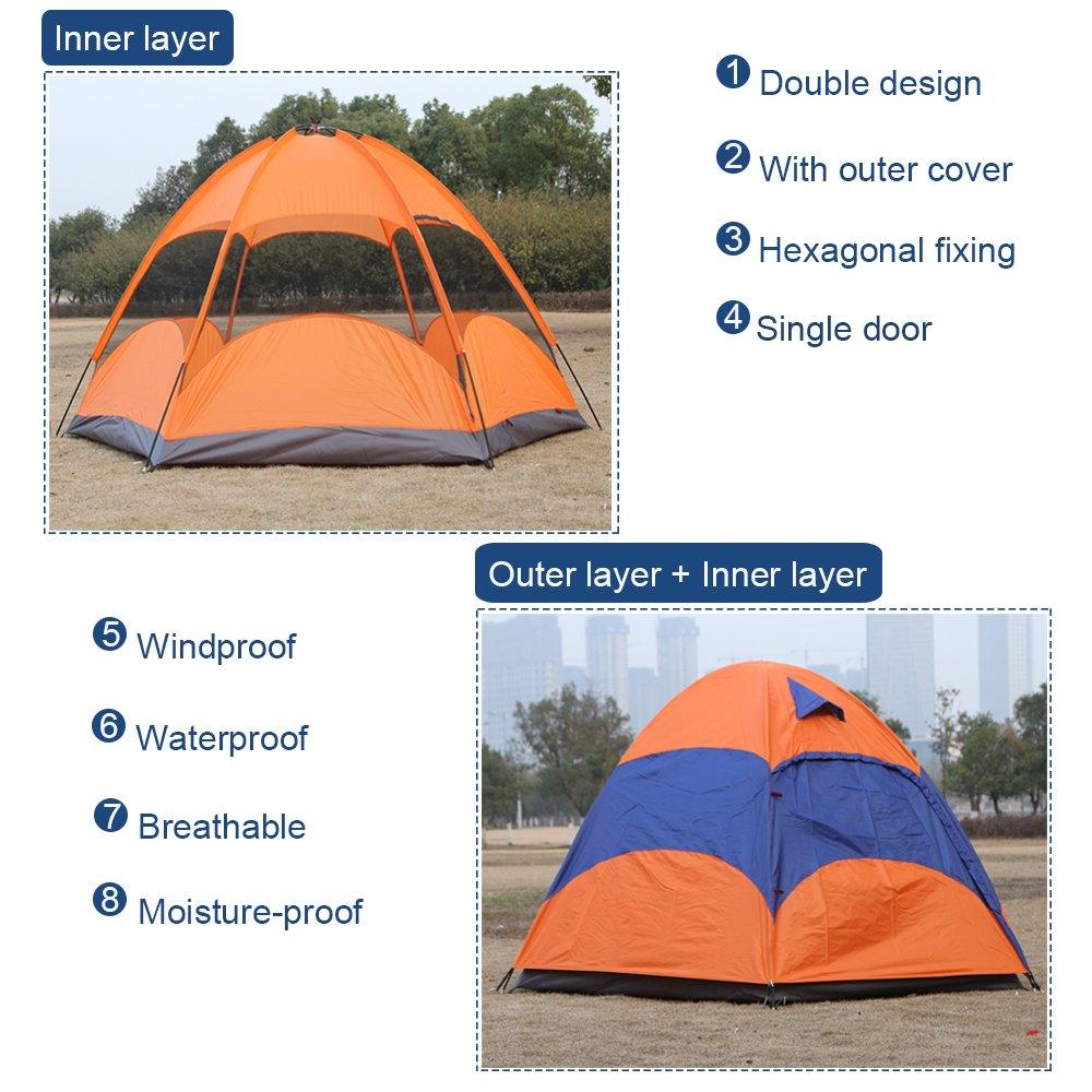 Bosonshop 3-4 Person Easy Setup Double Tent Waterproof Moisture-proof, Orange