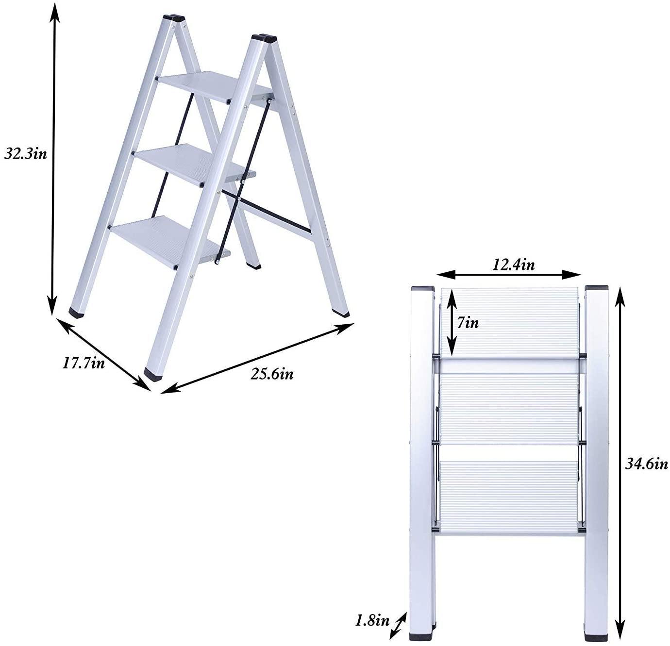 Folding 3 Step Ladder,2-in-1 Lightweight Aluminum Step Ladder Multi-Use Step Stool with Anti-Slip Wide Pedal - Bosonshop